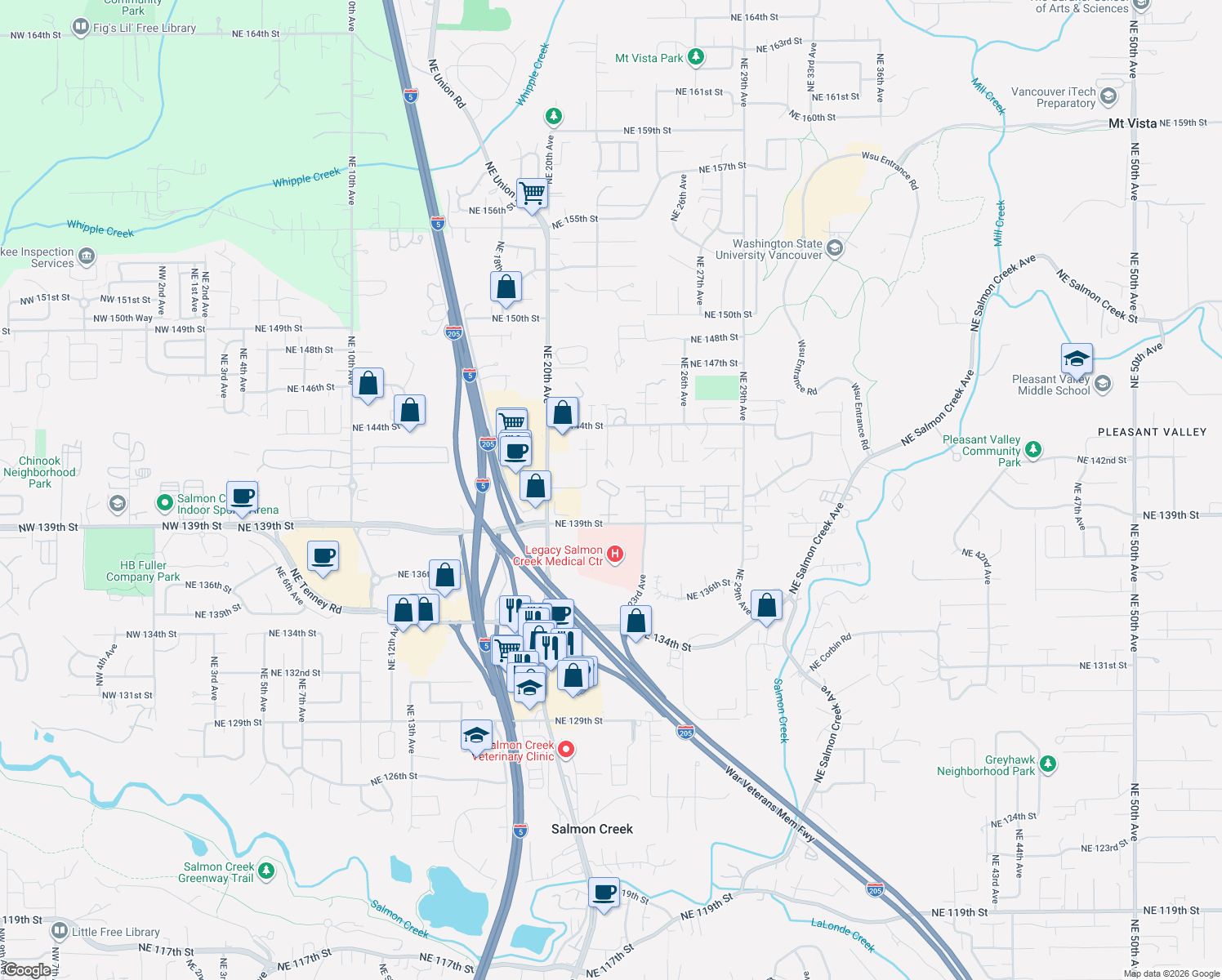 map of restaurants, bars, coffee shops, grocery stores, and more near 2212 Northeast 140th Street in Vancouver