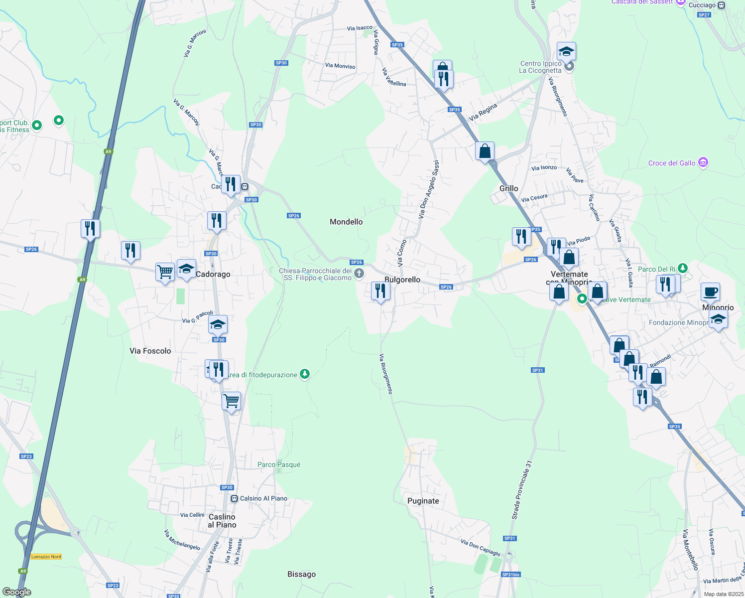 map of restaurants, bars, coffee shops, grocery stores, and more near 2 Via Clerici in Bulgorello