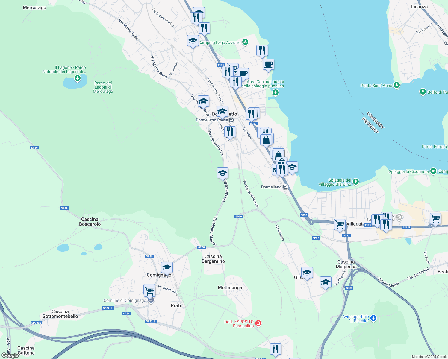 map of restaurants, bars, coffee shops, grocery stores, and more near 2 Via Camotto in Dormelletto