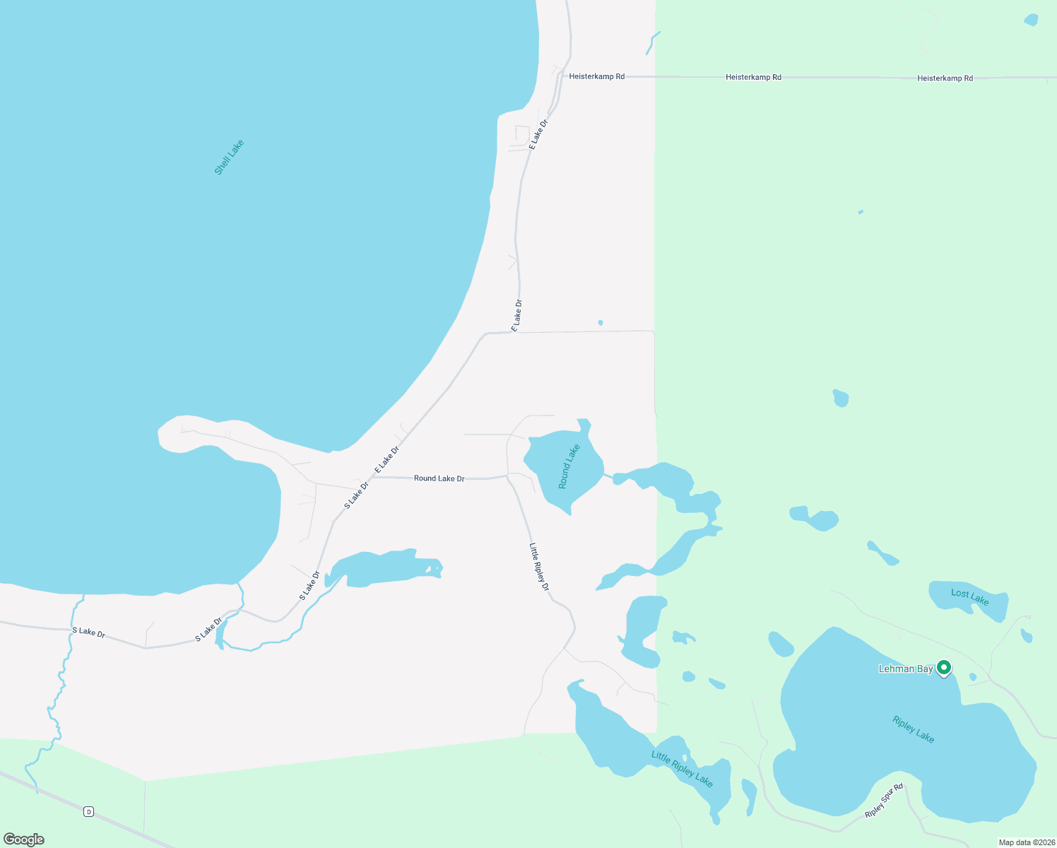map of restaurants, bars, coffee shops, grocery stores, and more near 318 Wennerbergs Shoreline Drive in Shell Lake
