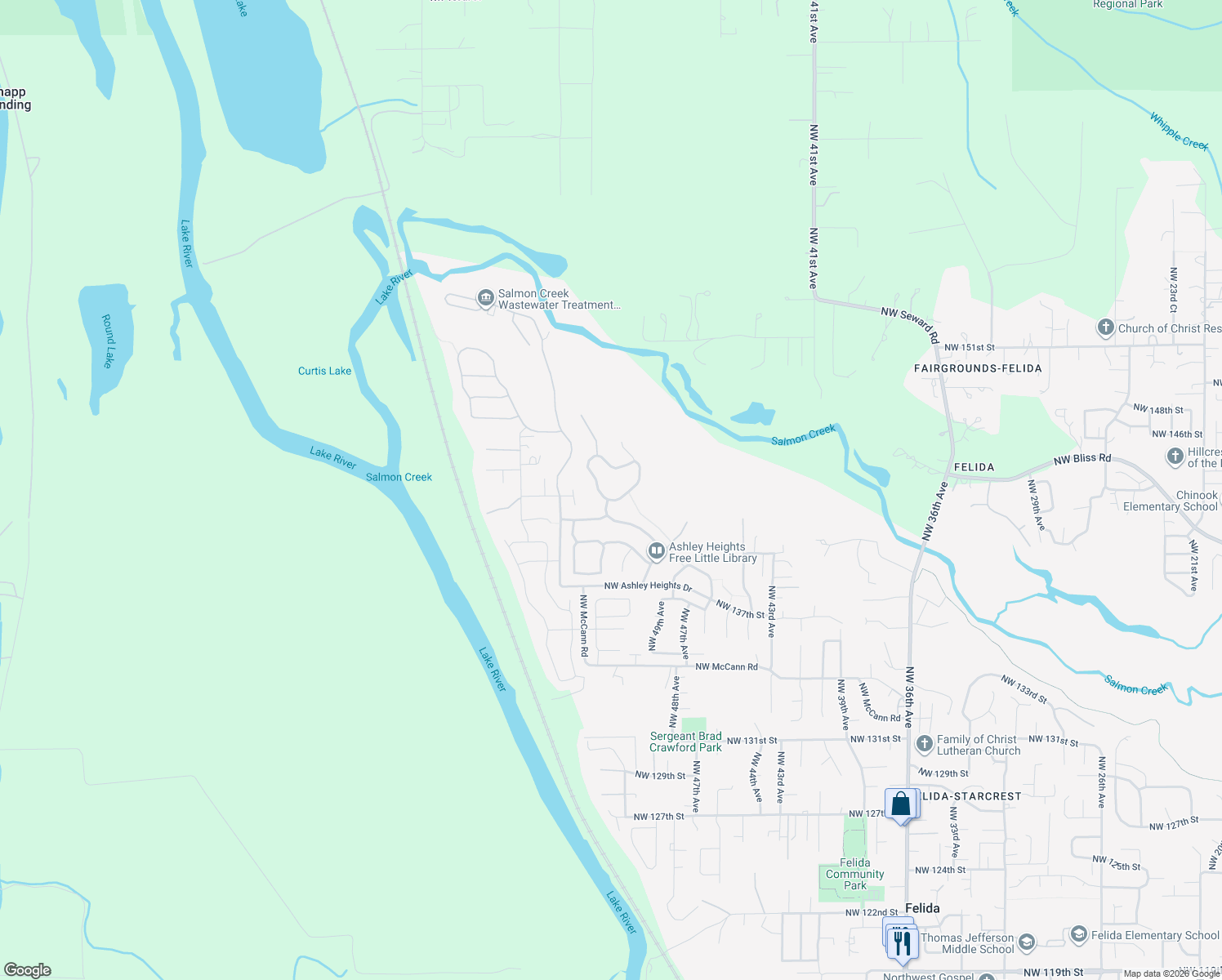 map of restaurants, bars, coffee shops, grocery stores, and more near 14302 Northwest 52nd Avenue in Vancouver