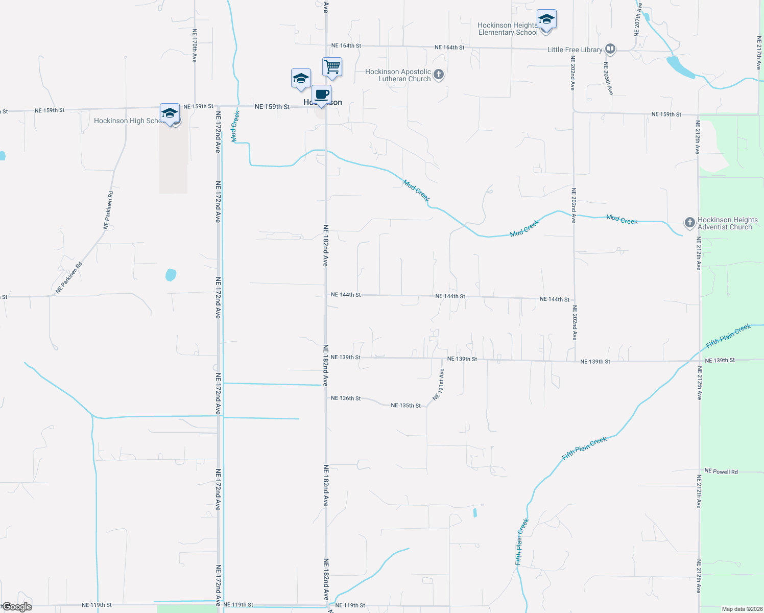 map of restaurants, bars, coffee shops, grocery stores, and more near 18601-18799 Northeast 144th Street in Brush Prairie