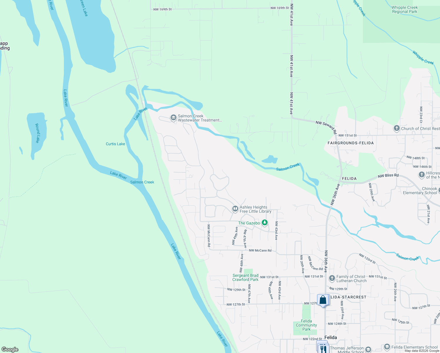 map of restaurants, bars, coffee shops, grocery stores, and more near 5108 Northwest 145th Street in Vancouver