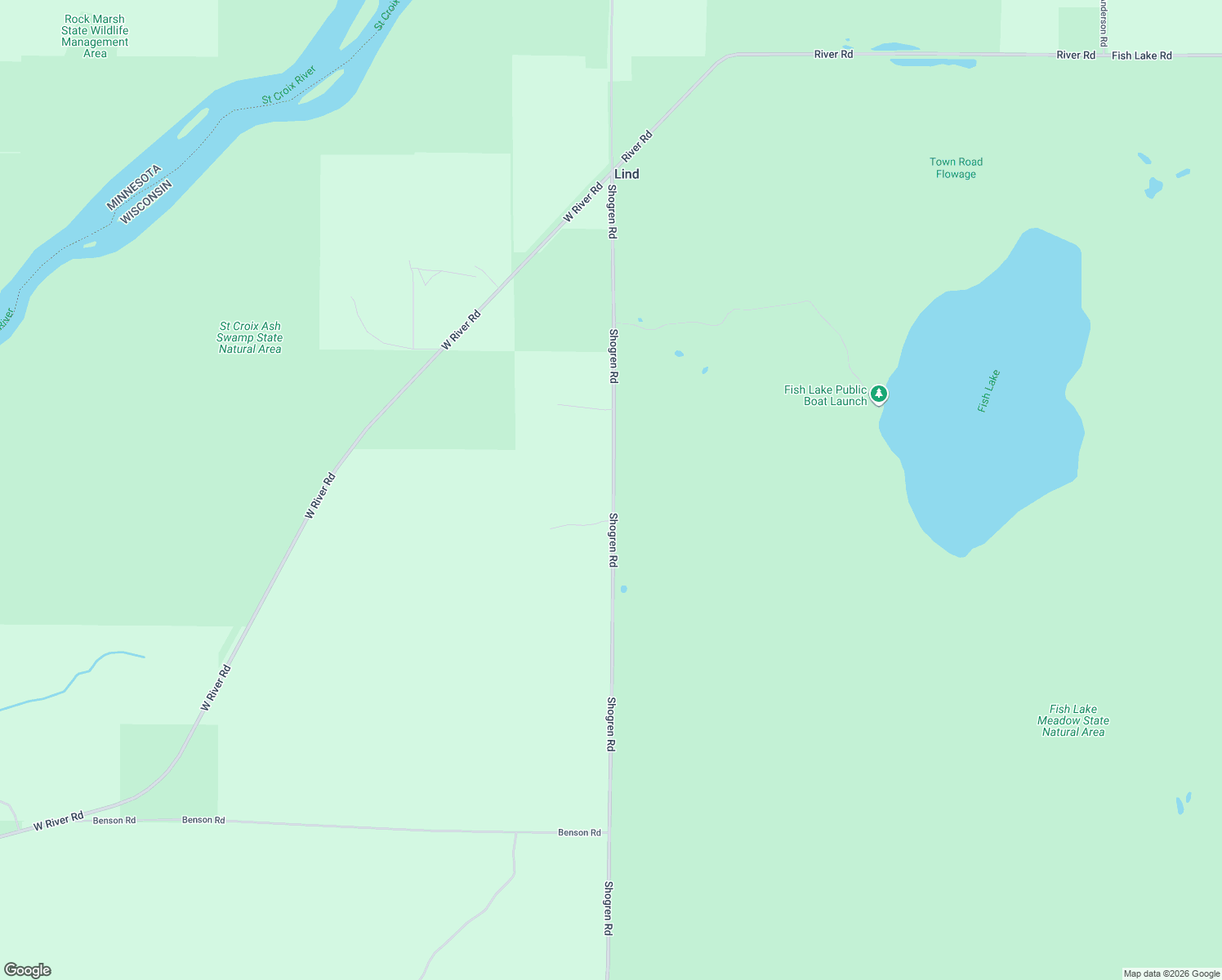 map of restaurants, bars, coffee shops, grocery stores, and more near 22389 Shogren Road in Grantsburg