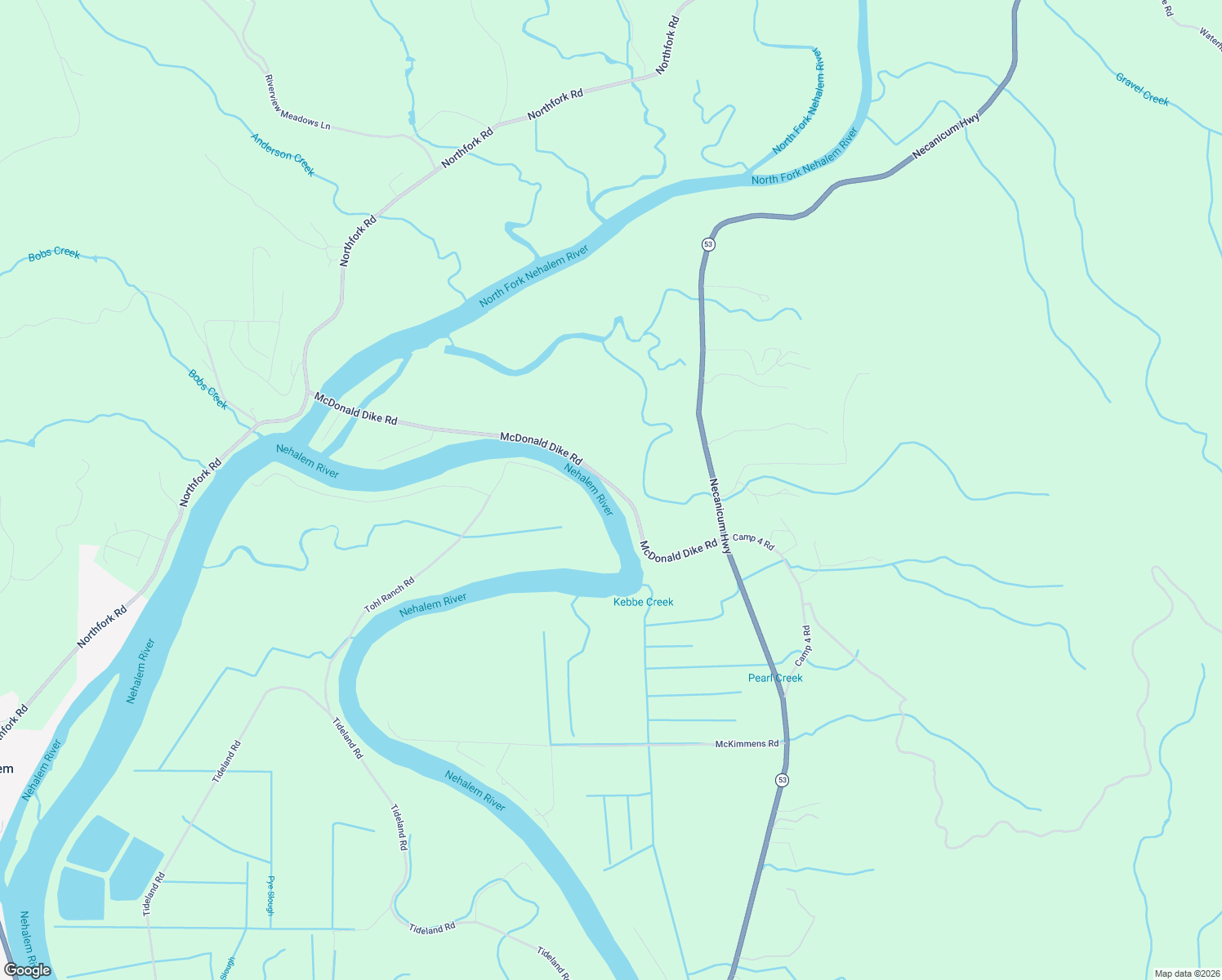 map of restaurants, bars, coffee shops, grocery stores, and more near 16245 McDonald Dike Road in Nehalem