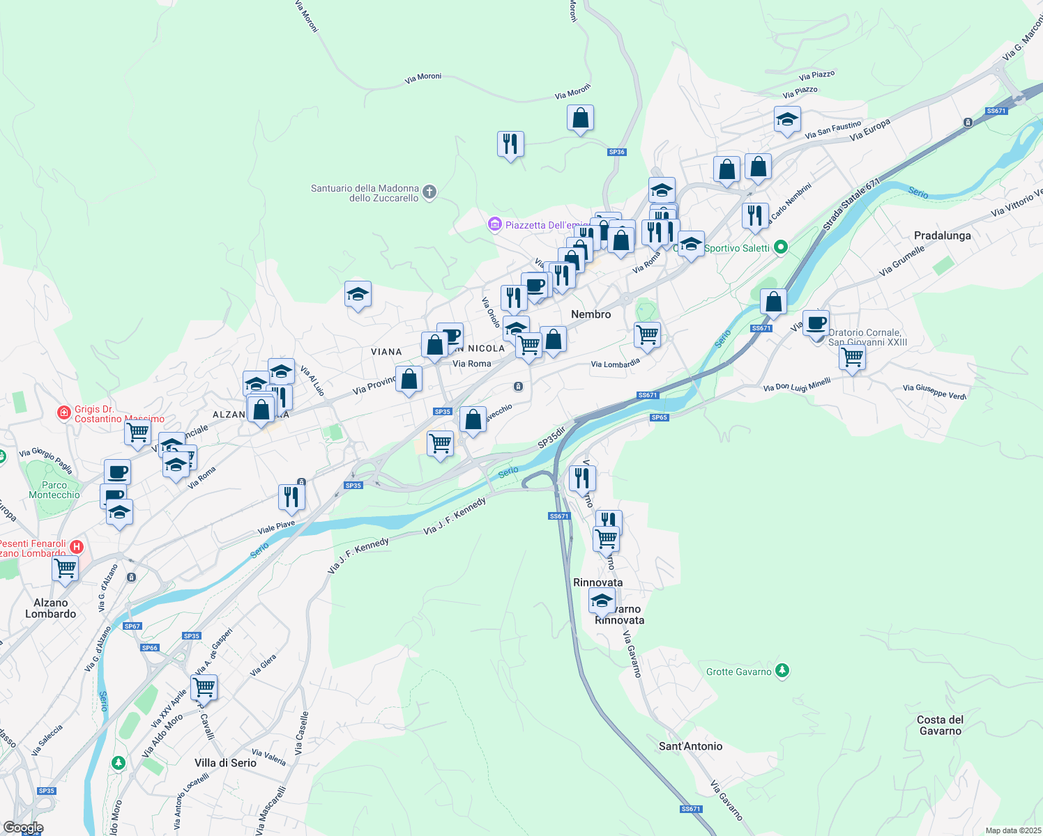map of restaurants, bars, coffee shops, grocery stores, and more near 10 Via G. Camozzi in Nembro