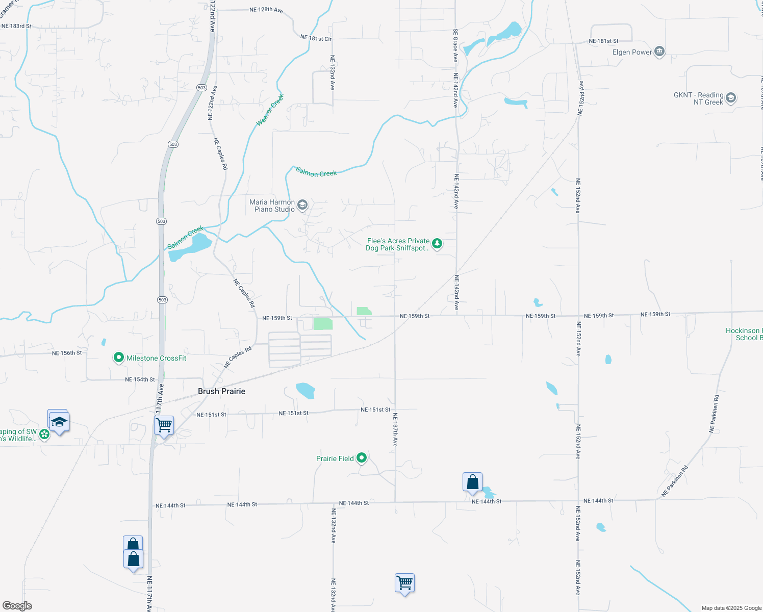 map of restaurants, bars, coffee shops, grocery stores, and more near 16014 Northeast 137th Avenue in Brush Prairie