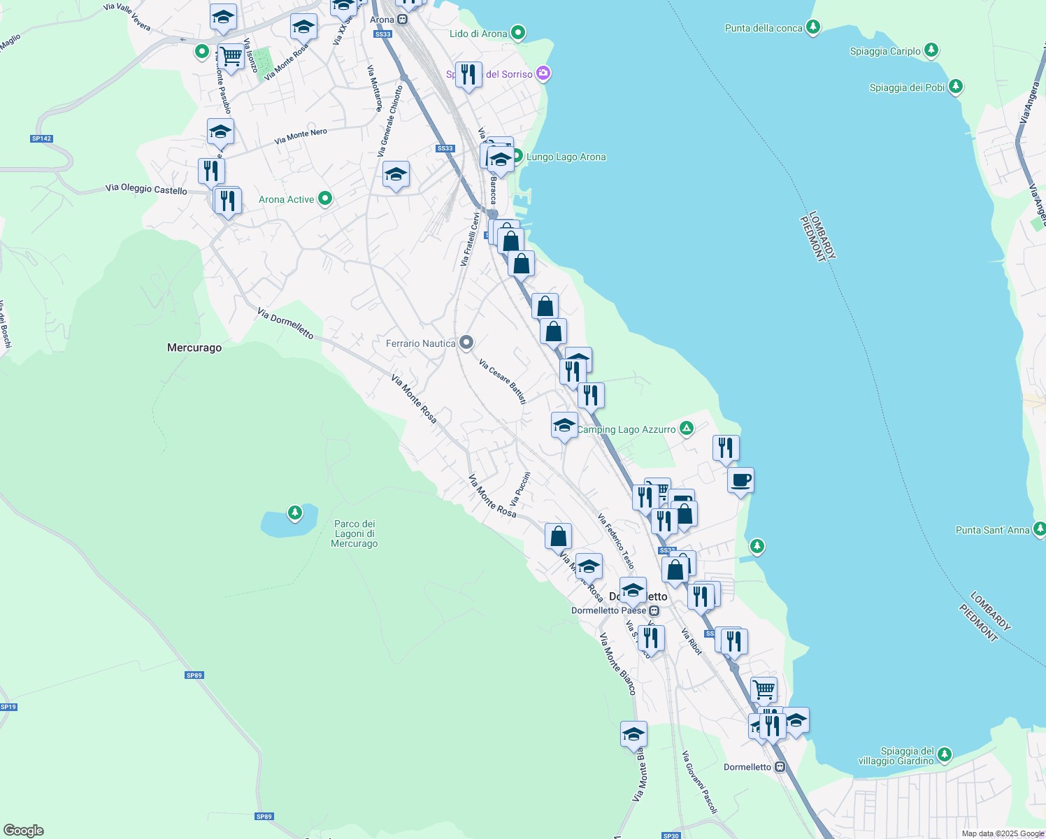 map of restaurants, bars, coffee shops, grocery stores, and more near 15 Via Madonna della Motta in Dormelletto
