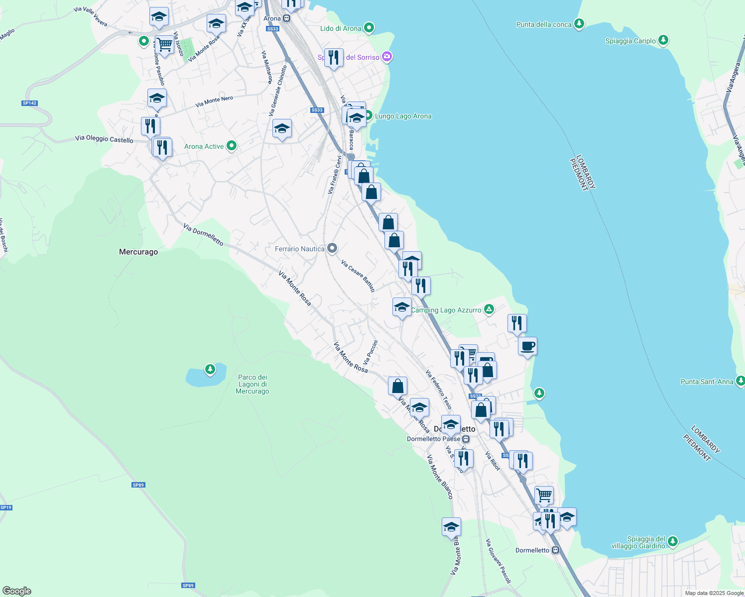 map of restaurants, bars, coffee shops, grocery stores, and more near 15/a Via Madonna della Motta in Dormelletto