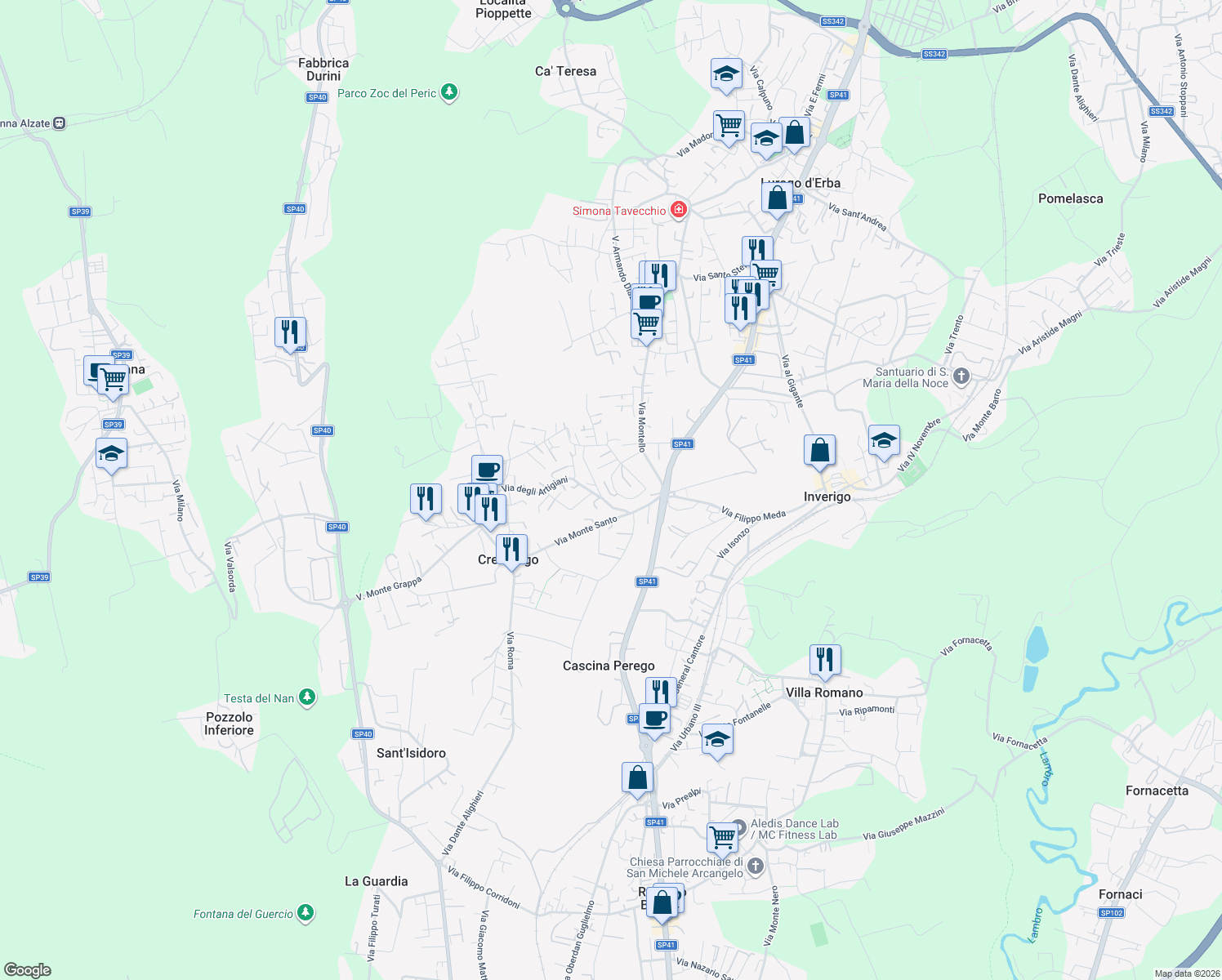 map of restaurants, bars, coffee shops, grocery stores, and more near 6 Via Belvedere in Cremnago