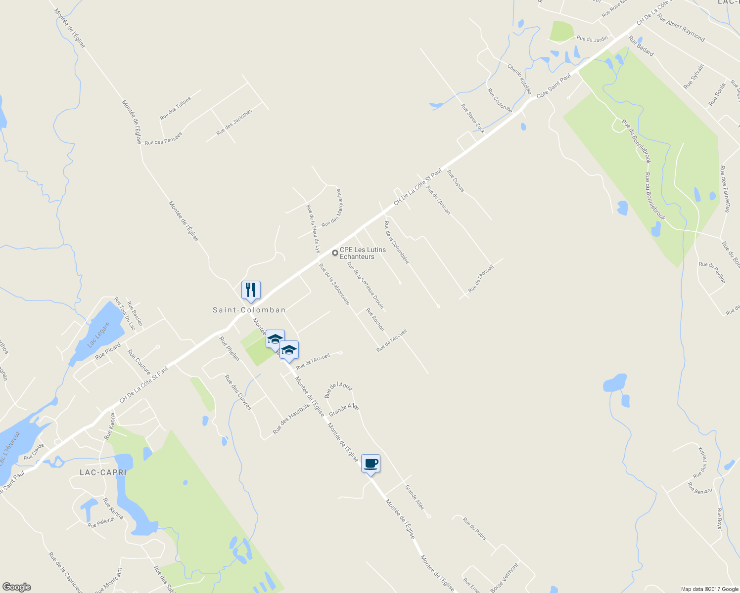 map of restaurants, bars, coffee shops, grocery stores, and more near 327 Rue de la Terrasse Drouin in Saint-Colomban