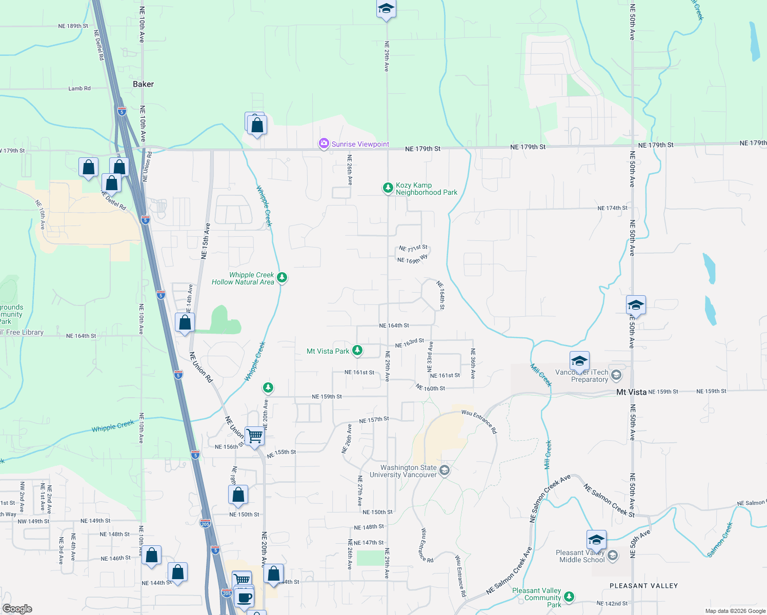 map of restaurants, bars, coffee shops, grocery stores, and more near 16517 Northeast 28th Avenue in Ridgefield