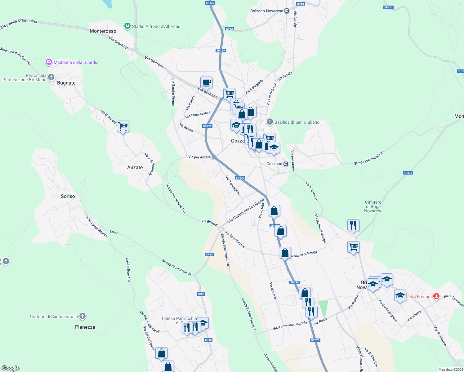 map of restaurants, bars, coffee shops, grocery stores, and more near 110 Via G. Verdi in Gozzano