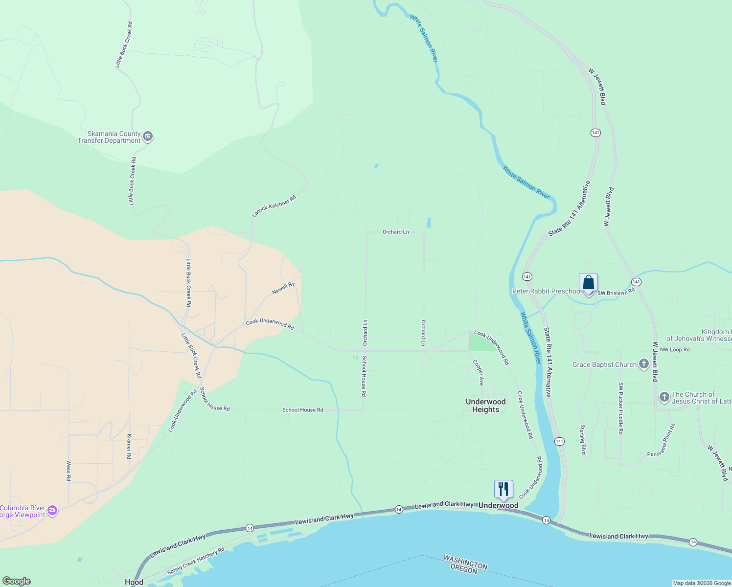 map of restaurants, bars, coffee shops, grocery stores, and more near Orchard Lane in Underwood