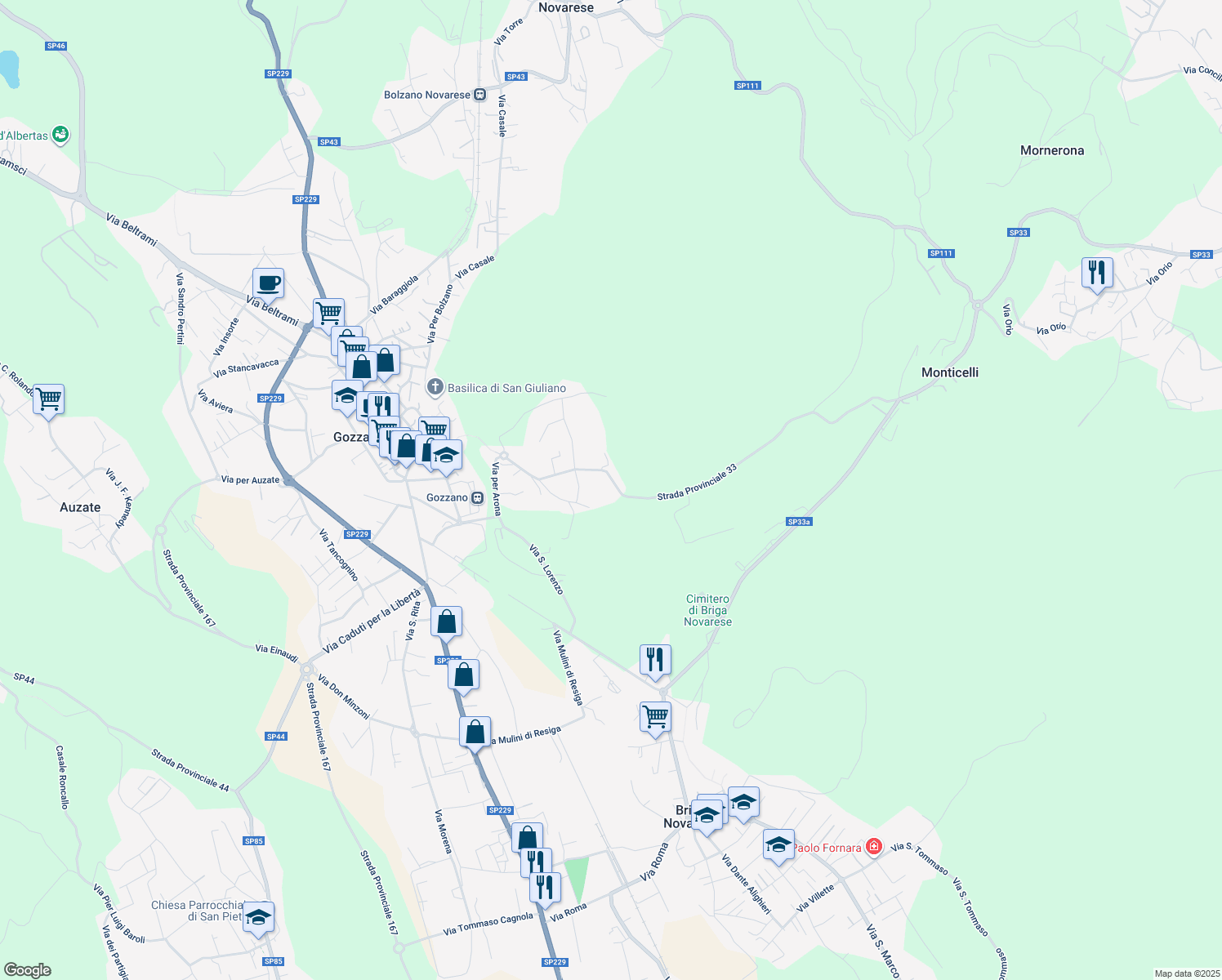 map of restaurants, bars, coffee shops, grocery stores, and more near 57 Via per Arona in Provincia di Novara