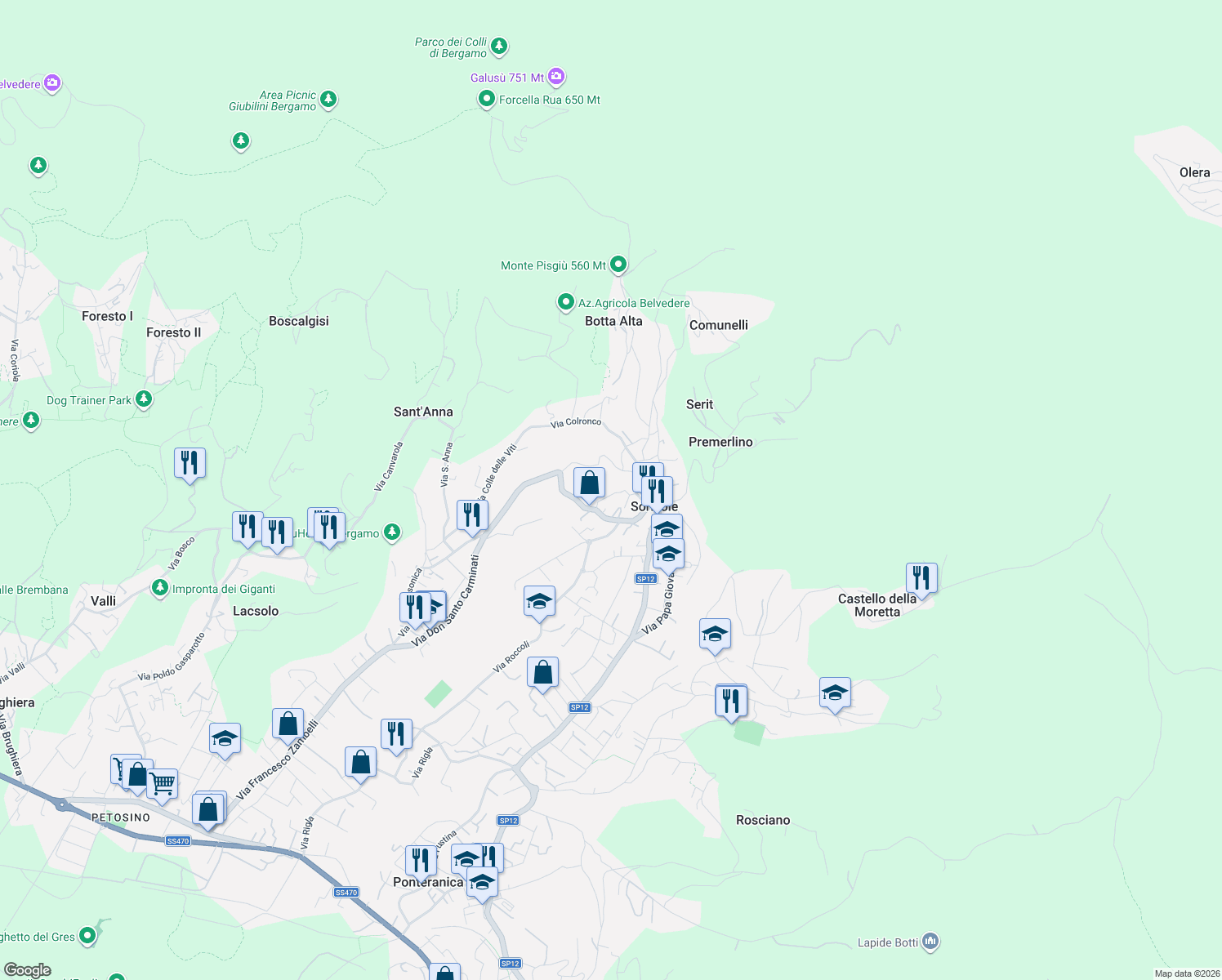 map of restaurants, bars, coffee shops, grocery stores, and more near 6 Via Andrea Fantoni in Sorisole