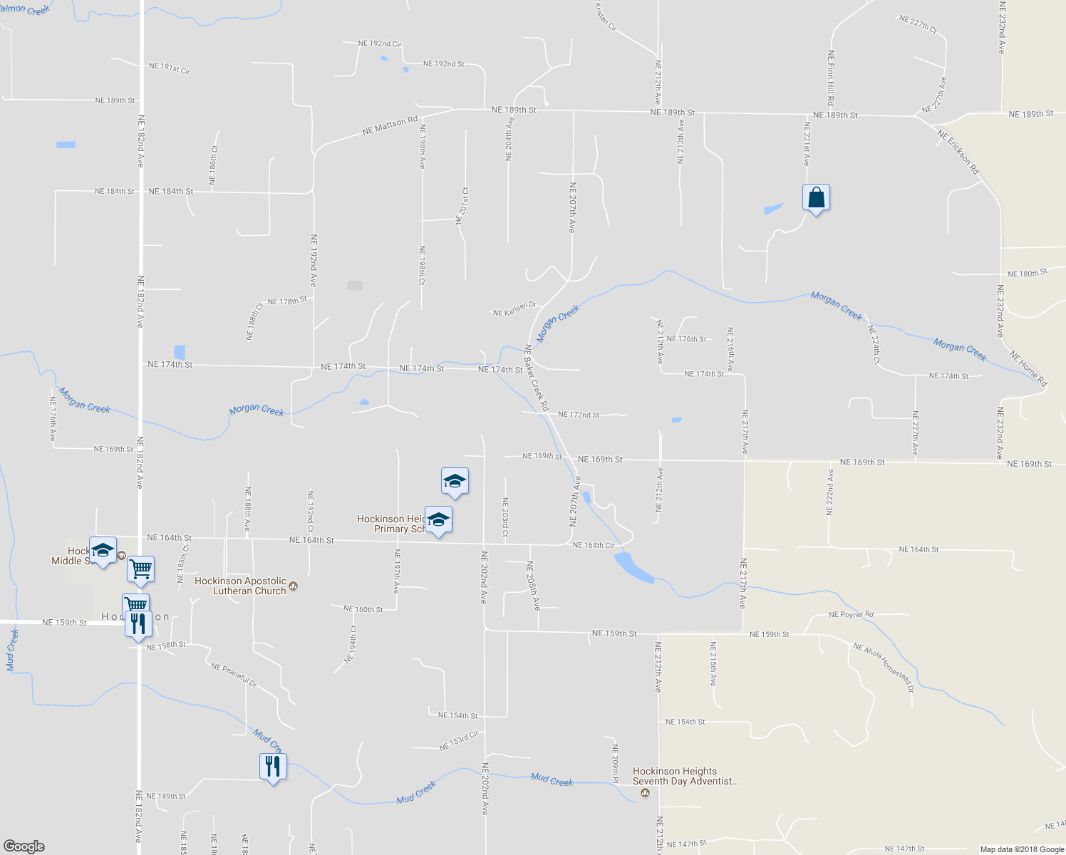map of restaurants, bars, coffee shops, grocery stores, and more near 17118 Northeast Baker Creek Road in Brush Prairie