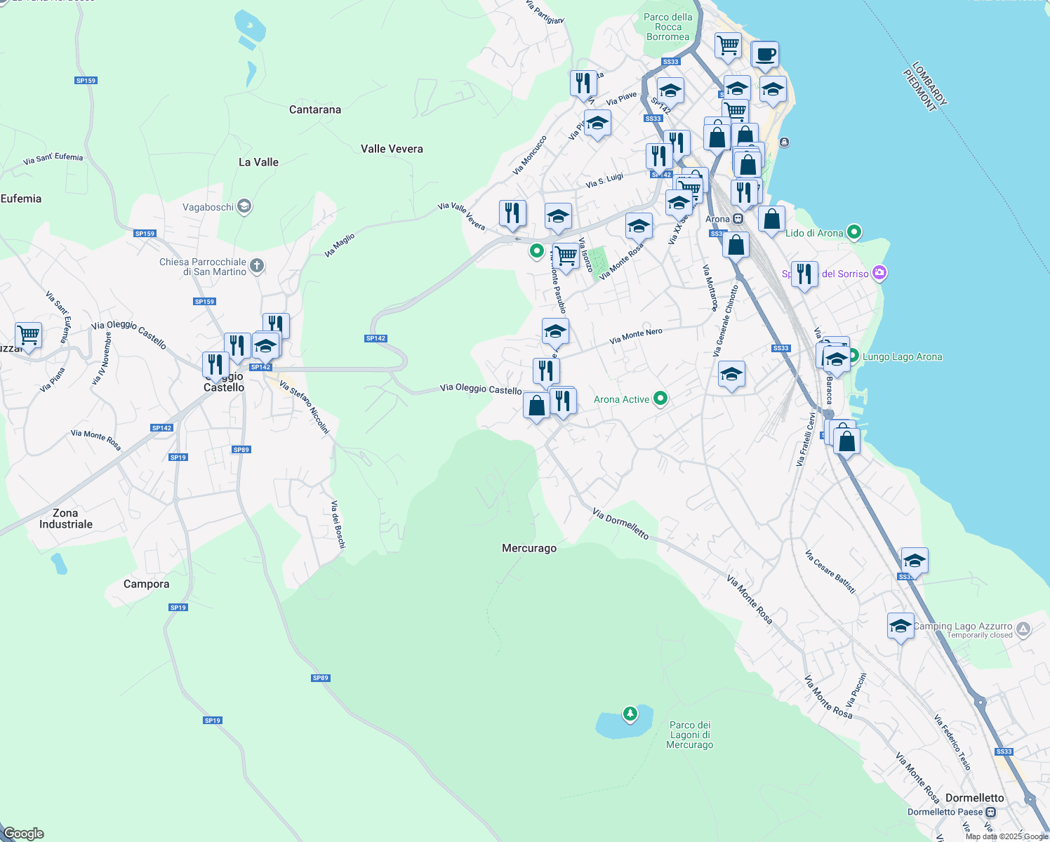 map of restaurants, bars, coffee shops, grocery stores, and more near 6 Via San Giorgio in Arona