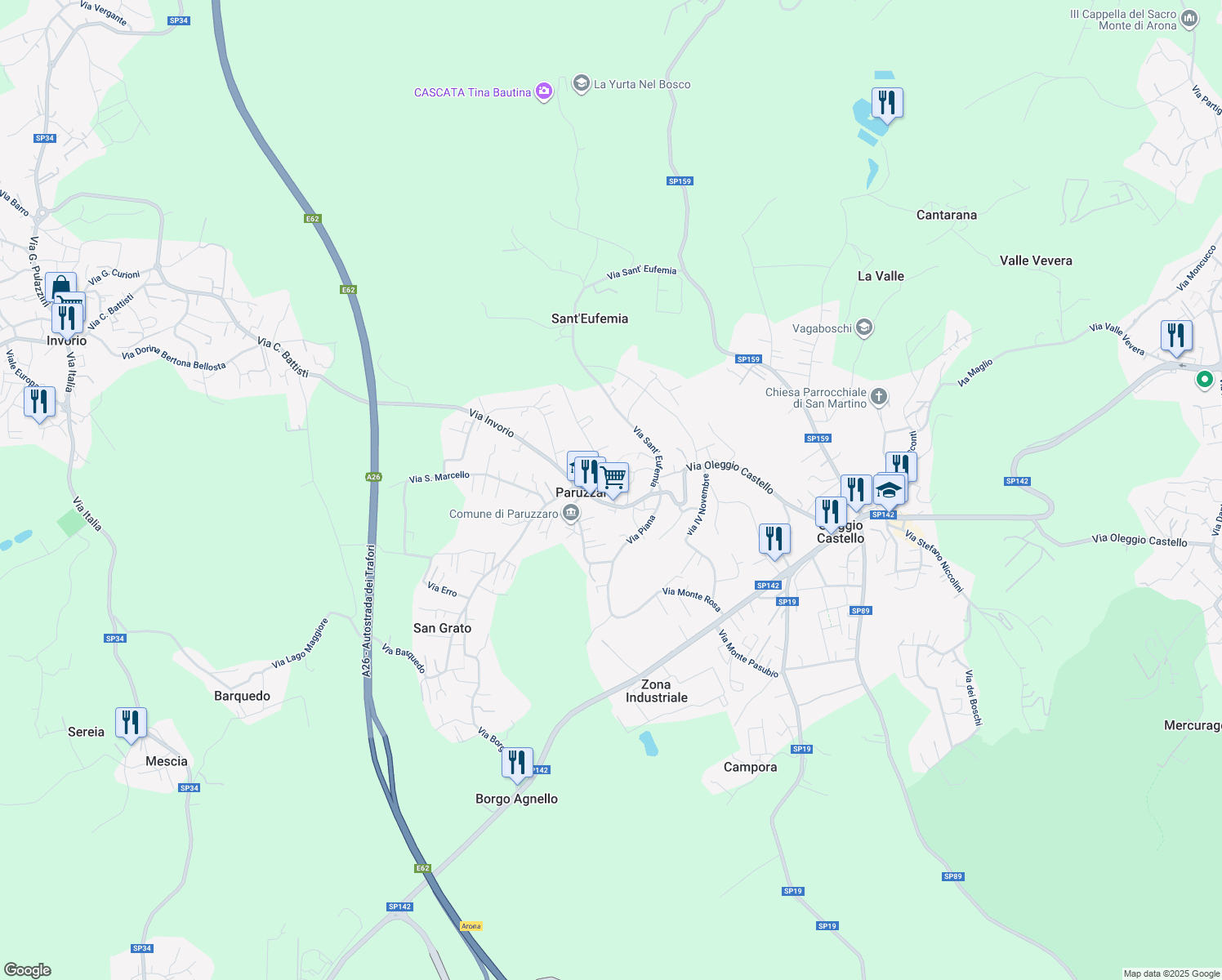 map of restaurants, bars, coffee shops, grocery stores, and more near 12 Via G. Marconi in Paruzzaro