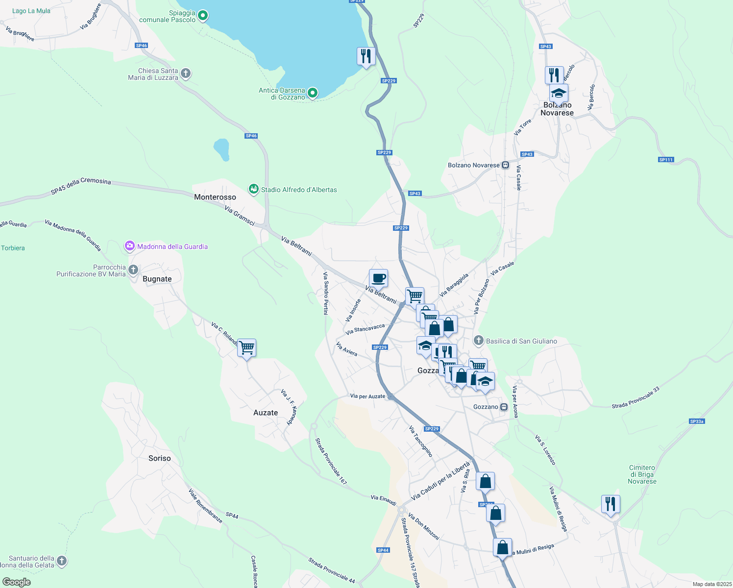 map of restaurants, bars, coffee shops, grocery stores, and more near 52 Via Godio Vittorio in Gozzano