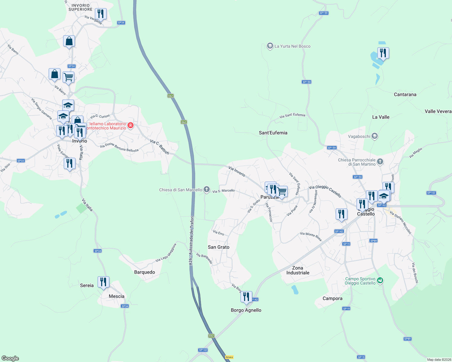 map of restaurants, bars, coffee shops, grocery stores, and more near 12 Via Campo Sportivo in Paruzzaro
