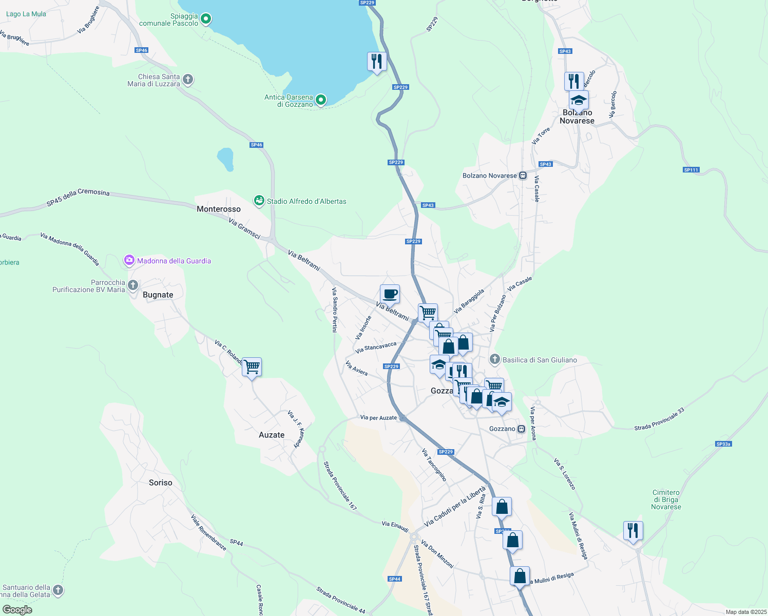 map of restaurants, bars, coffee shops, grocery stores, and more near 52 Via Godio Vittorio in Gozzano