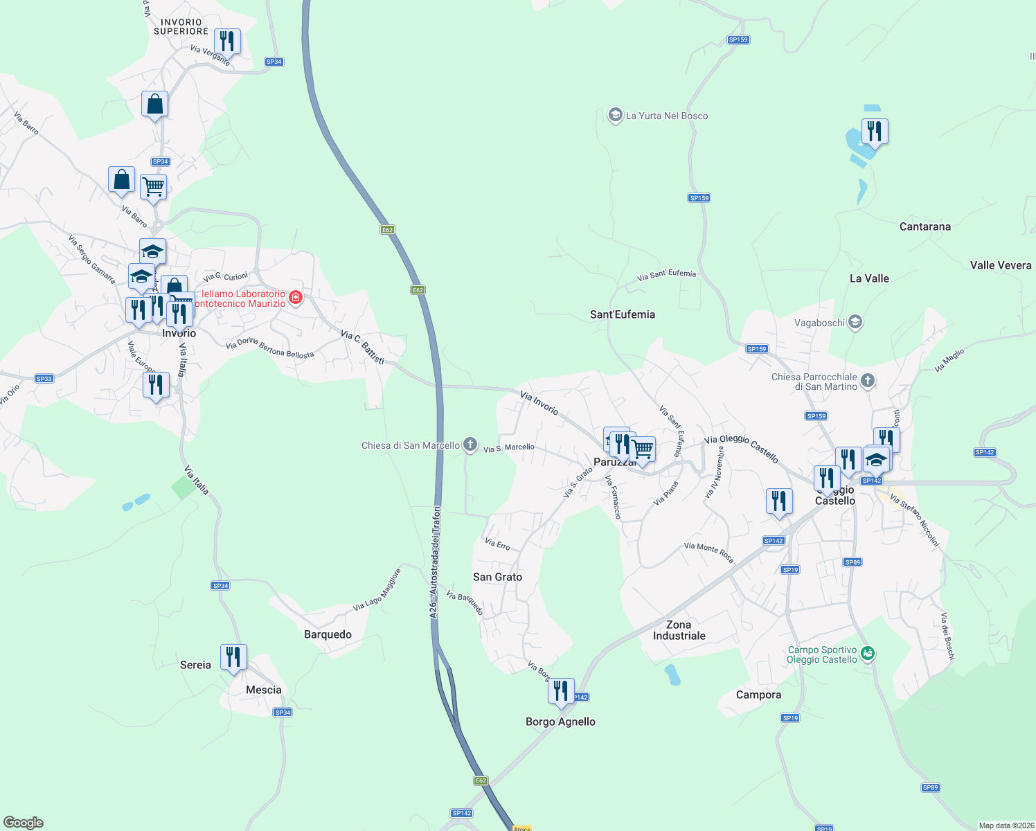 map of restaurants, bars, coffee shops, grocery stores, and more near 12 Via Campo Sportivo in Paruzzaro