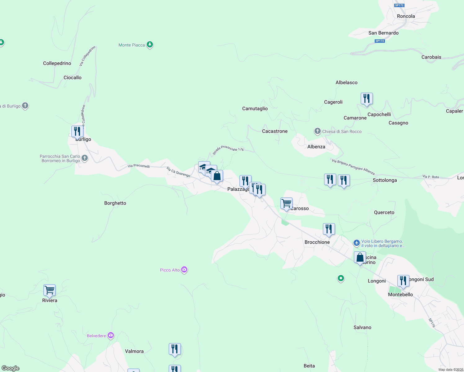 map of restaurants, bars, coffee shops, grocery stores, and more near 14-16 Via Cà Curti in Palazzago