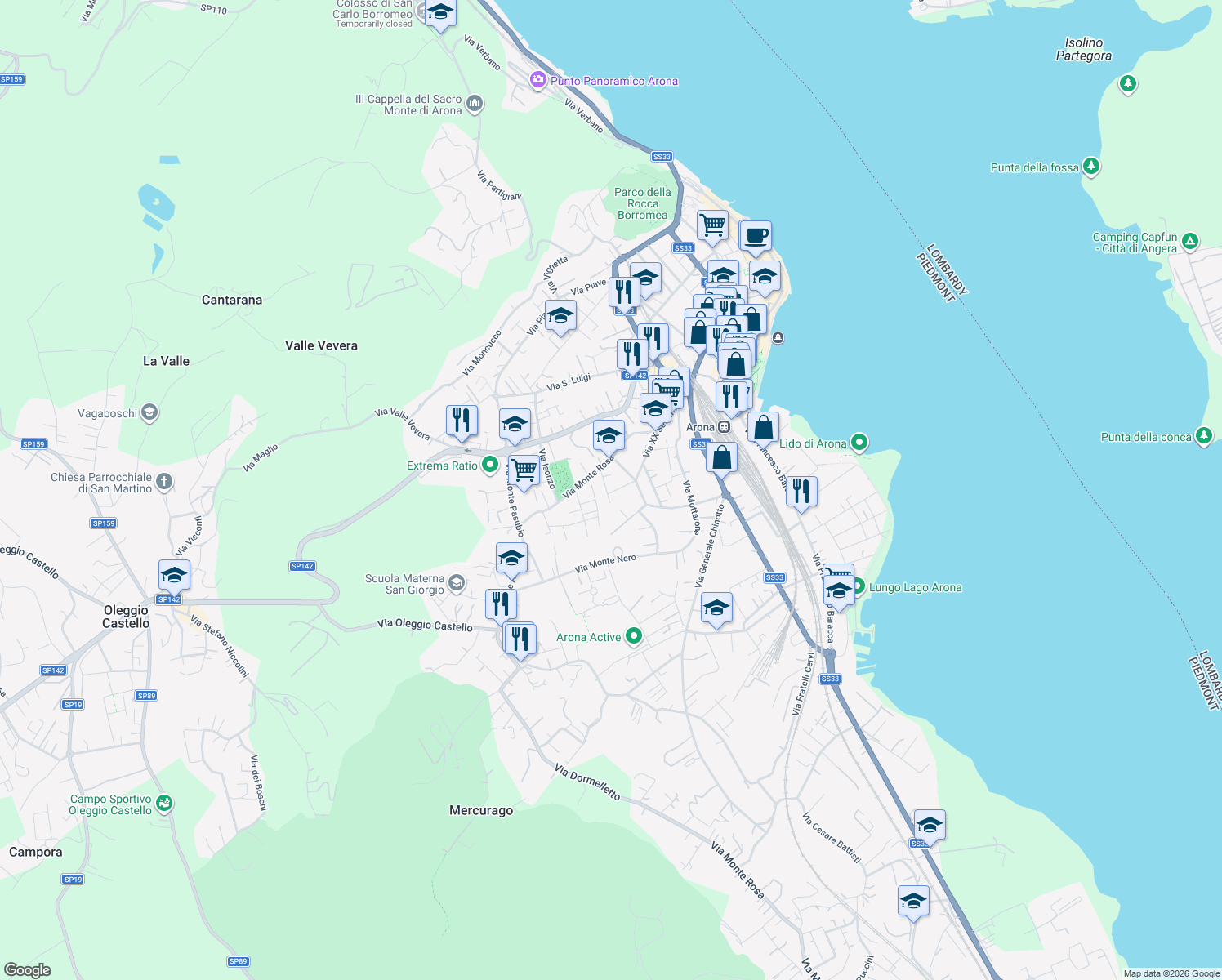 map of restaurants, bars, coffee shops, grocery stores, and more near 9 Via Montello in Arona