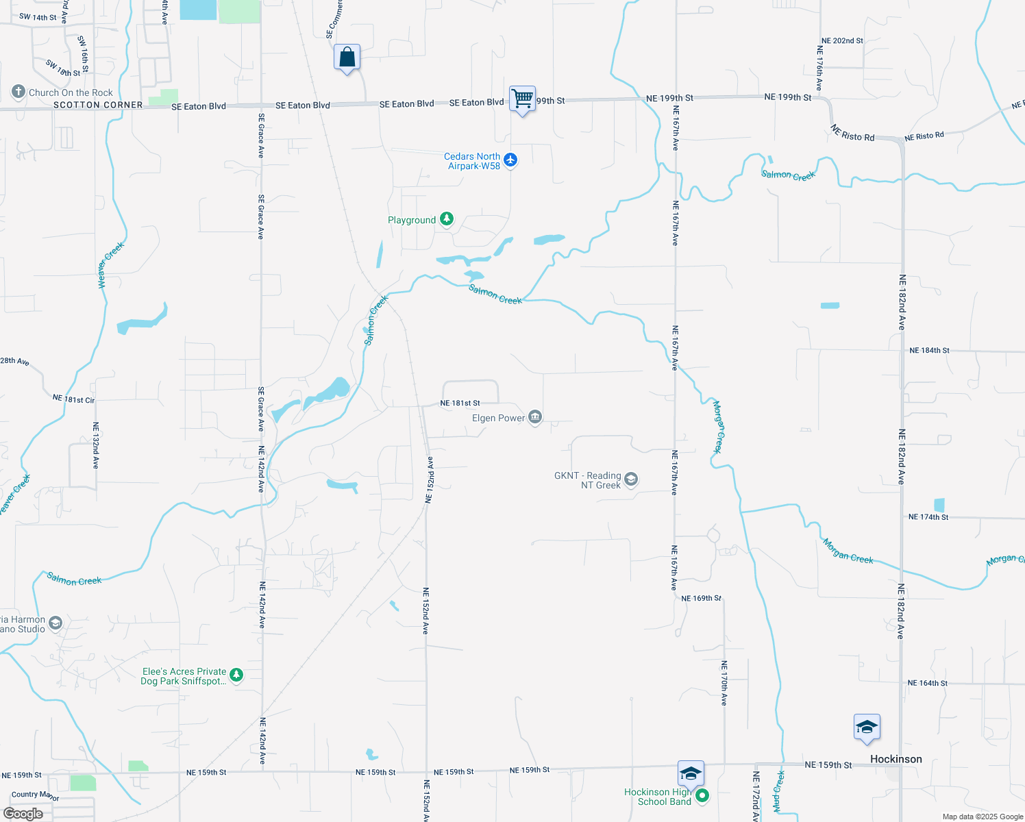 map of restaurants, bars, coffee shops, grocery stores, and more near 15711 Northeast 180th Street in Brush Prairie