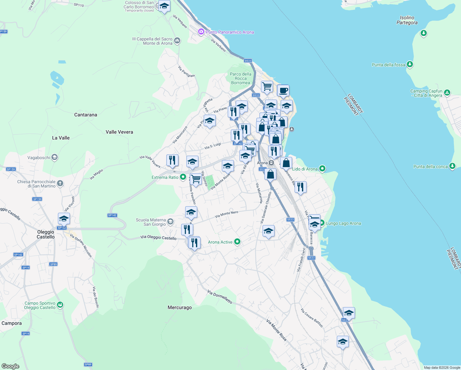 map of restaurants, bars, coffee shops, grocery stores, and more near 9 Via Montello in Arona