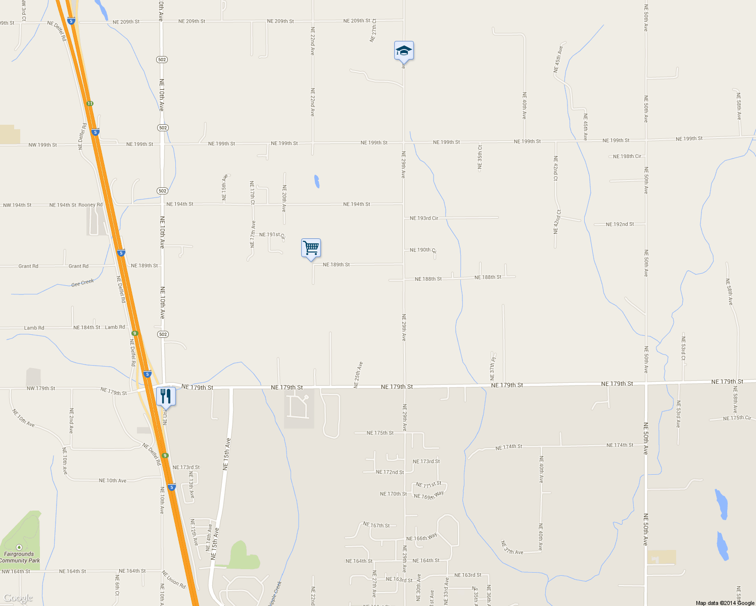 map of restaurants, bars, coffee shops, grocery stores, and more near 18612 Northeast 29th Avenue in Ridgefield