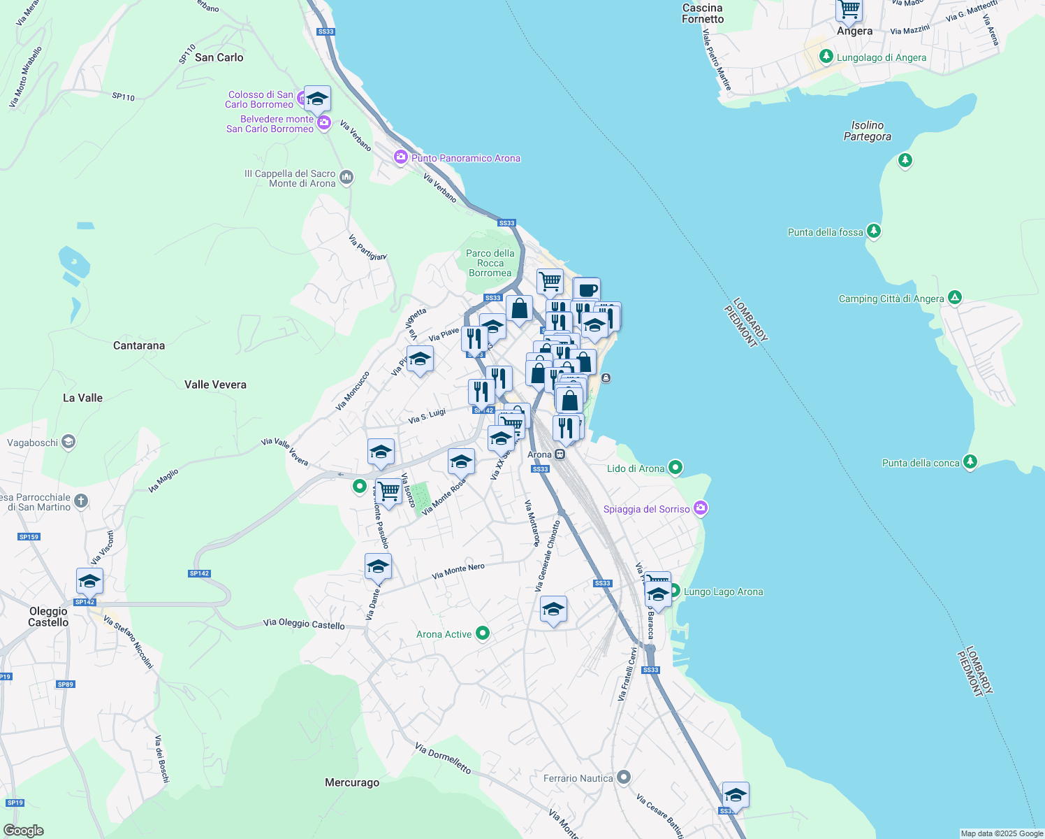 map of restaurants, bars, coffee shops, grocery stores, and more near 10 Corso della Liberazione in Arona