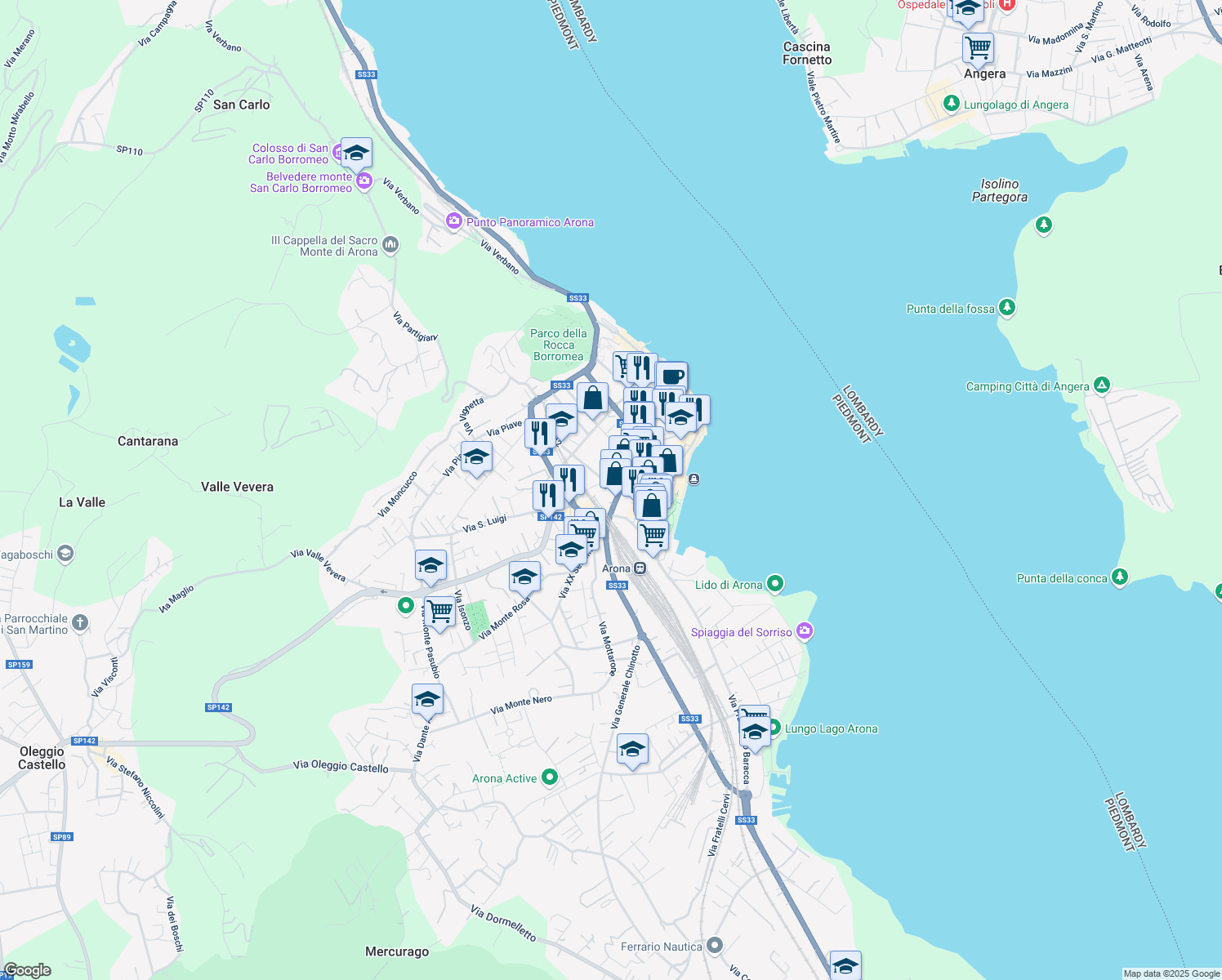 map of restaurants, bars, coffee shops, grocery stores, and more near 10 Corso Liberazione in Arona