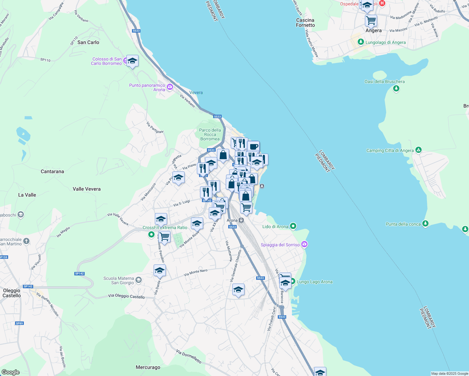 map of restaurants, bars, coffee shops, grocery stores, and more near in Arona