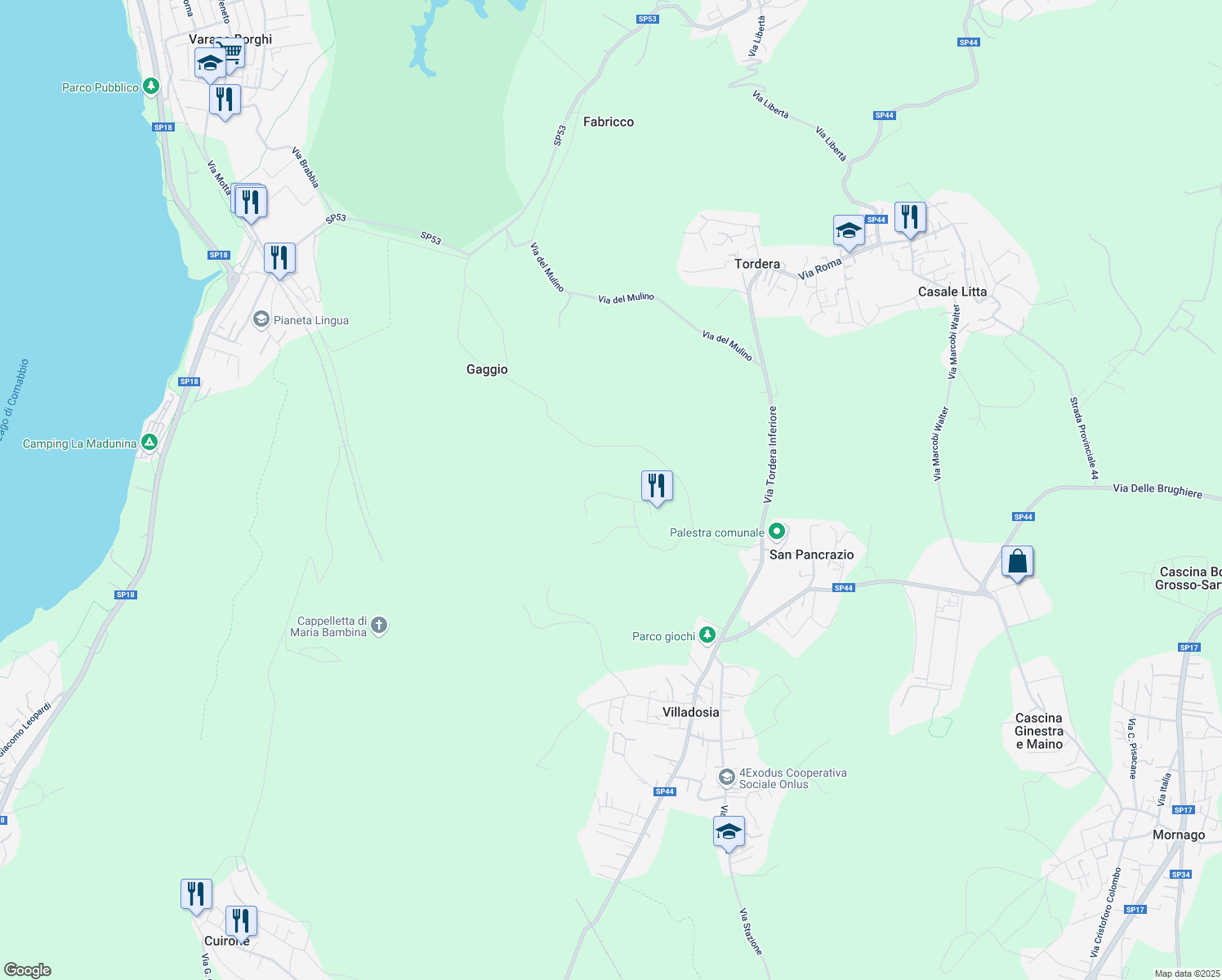 map of restaurants, bars, coffee shops, grocery stores, and more near 5 Via dei Pini in Provincia di Varese