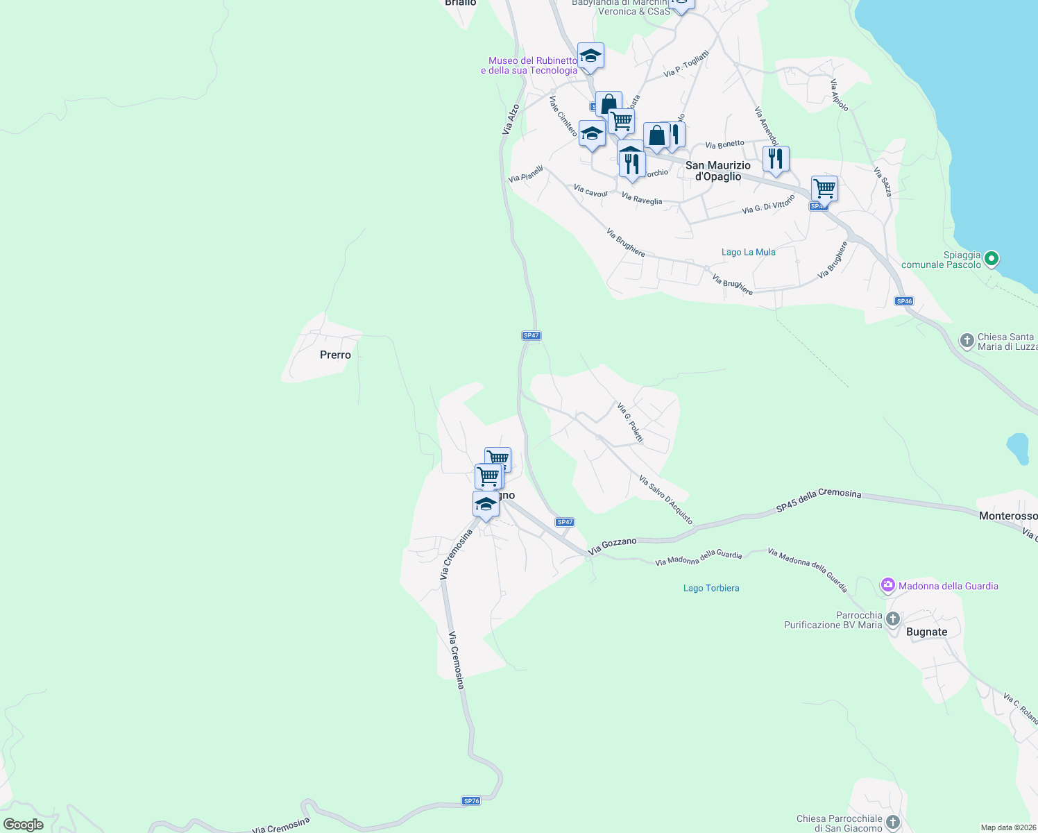 map of restaurants, bars, coffee shops, grocery stores, and more near 11 Via Alzo in Pogno
