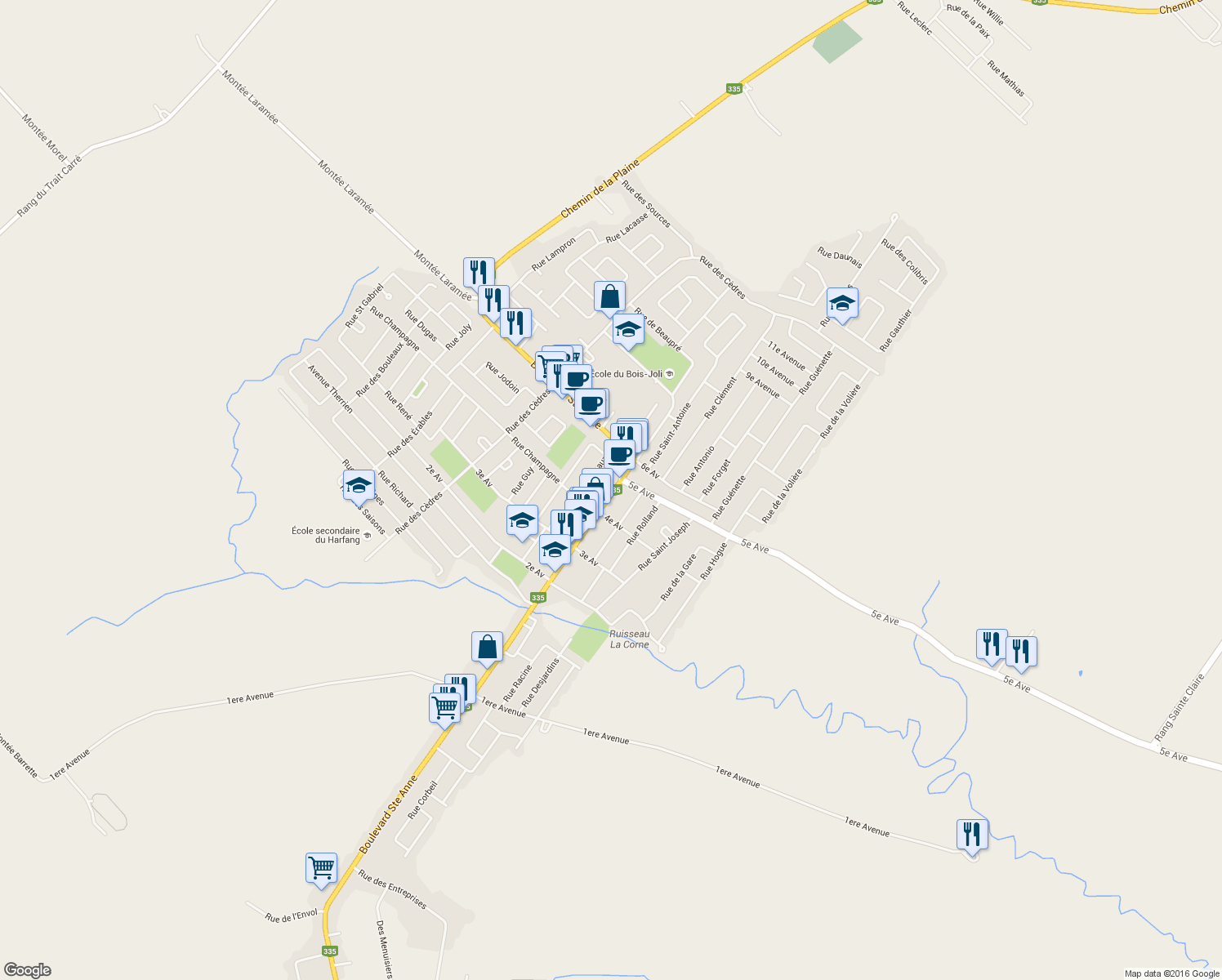 map of restaurants, bars, coffee shops, grocery stores, and more near 213 Boulevard Sainte Anne in Sainte-Anne-des-Plaines