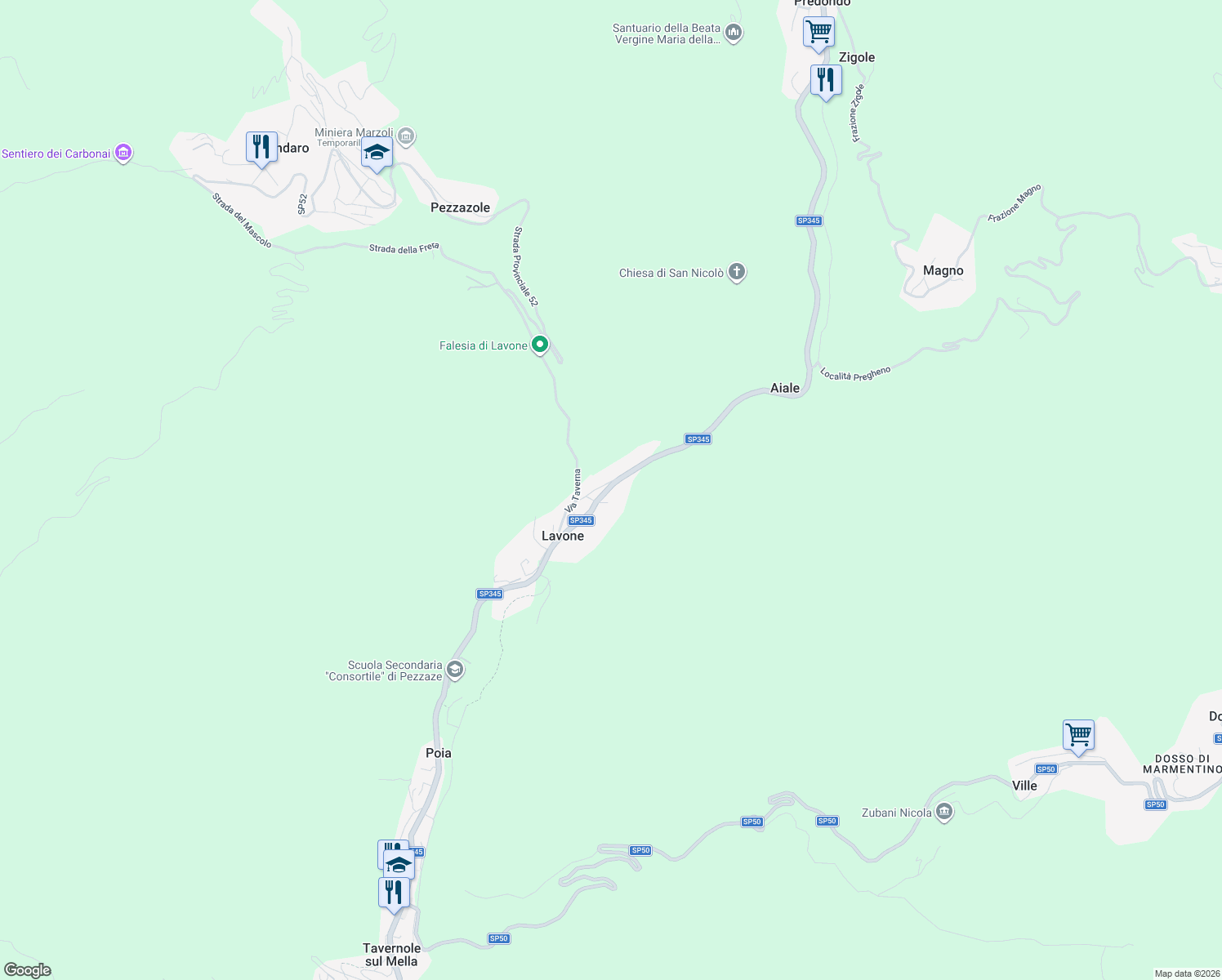 map of restaurants, bars, coffee shops, grocery stores, and more near 37 Via Taverna in Lavone