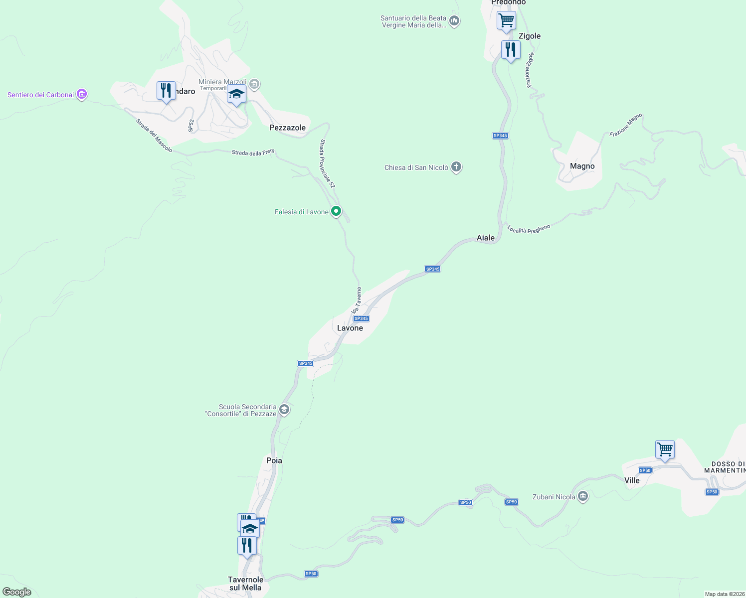 map of restaurants, bars, coffee shops, grocery stores, and more near 37 Via Taverna in Lavone