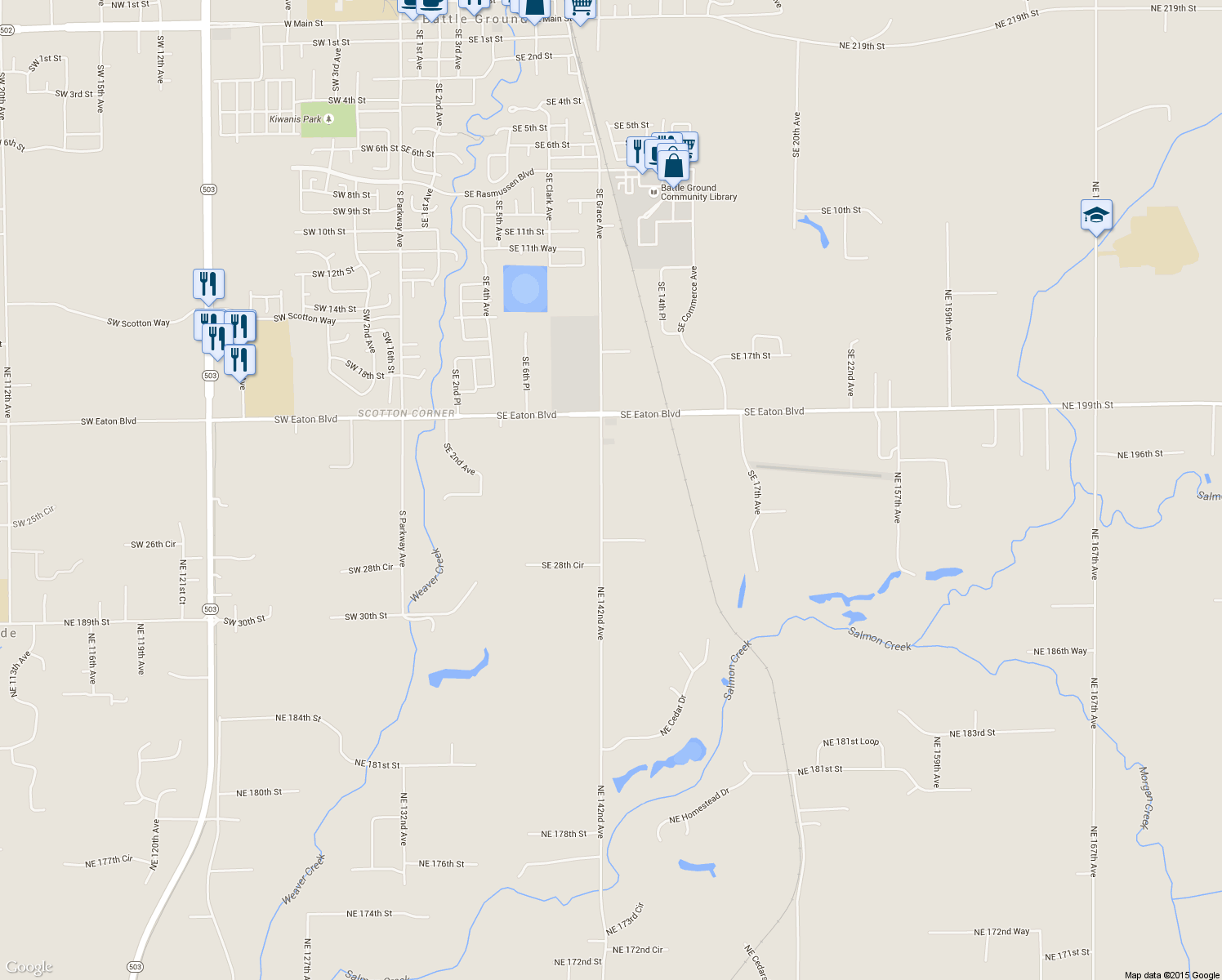map of restaurants, bars, coffee shops, grocery stores, and more near 2319 Southeast Grace Avenue in Battle Ground