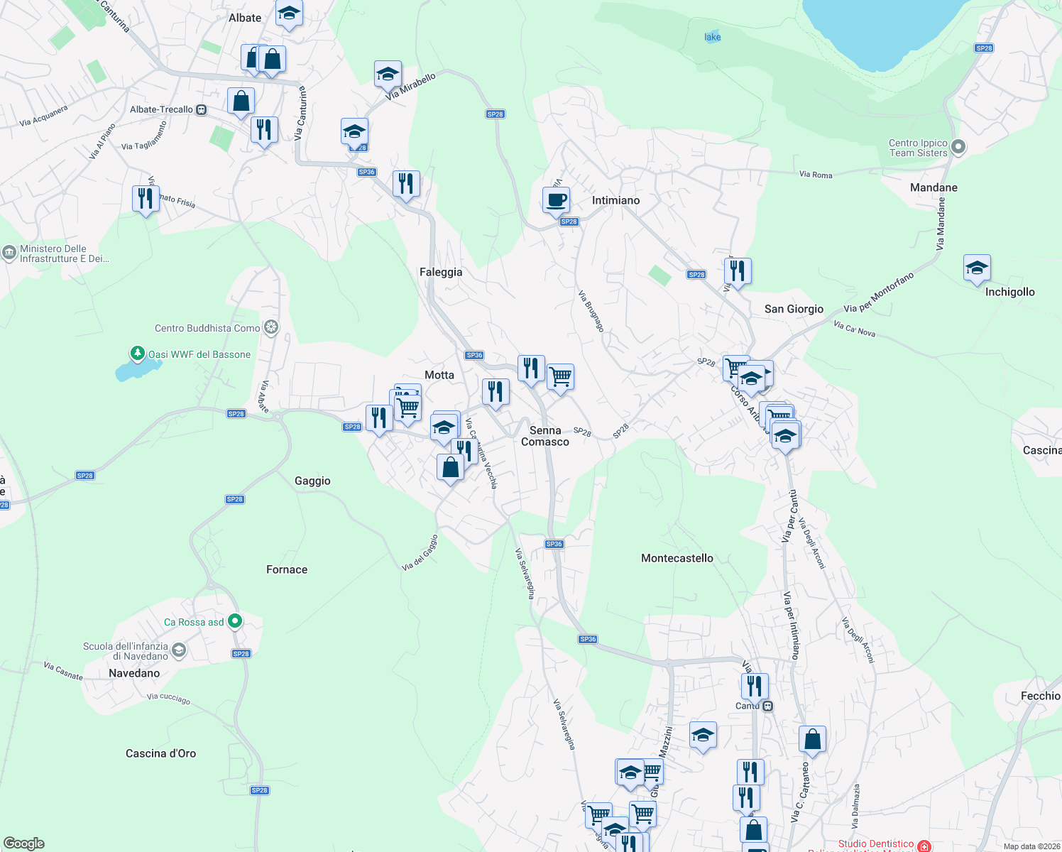 map of restaurants, bars, coffee shops, grocery stores, and more near 33 SP28 in Senna Comasco