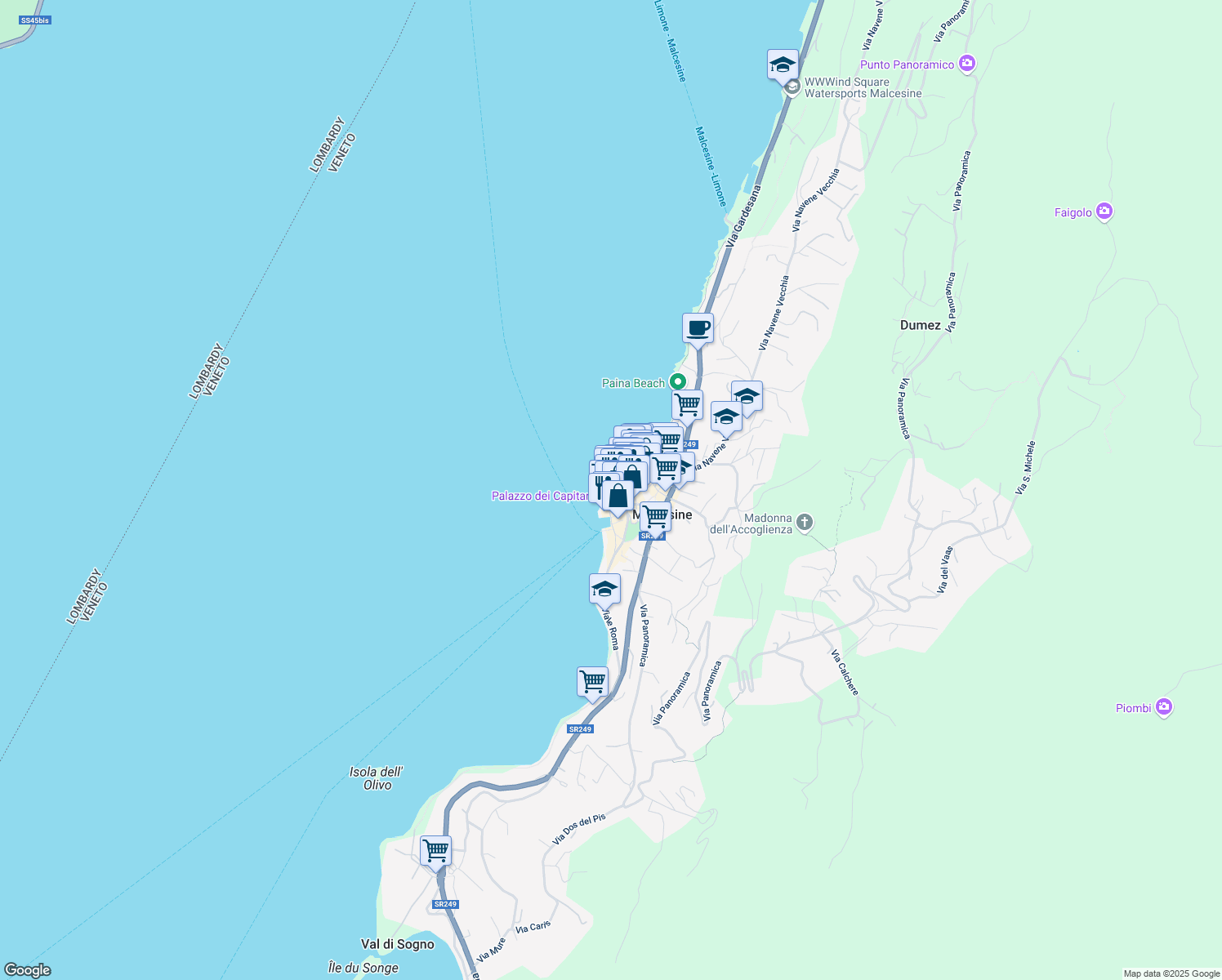 map of restaurants, bars, coffee shops, grocery stores, and more near 1 Via Casella in Malcesine
