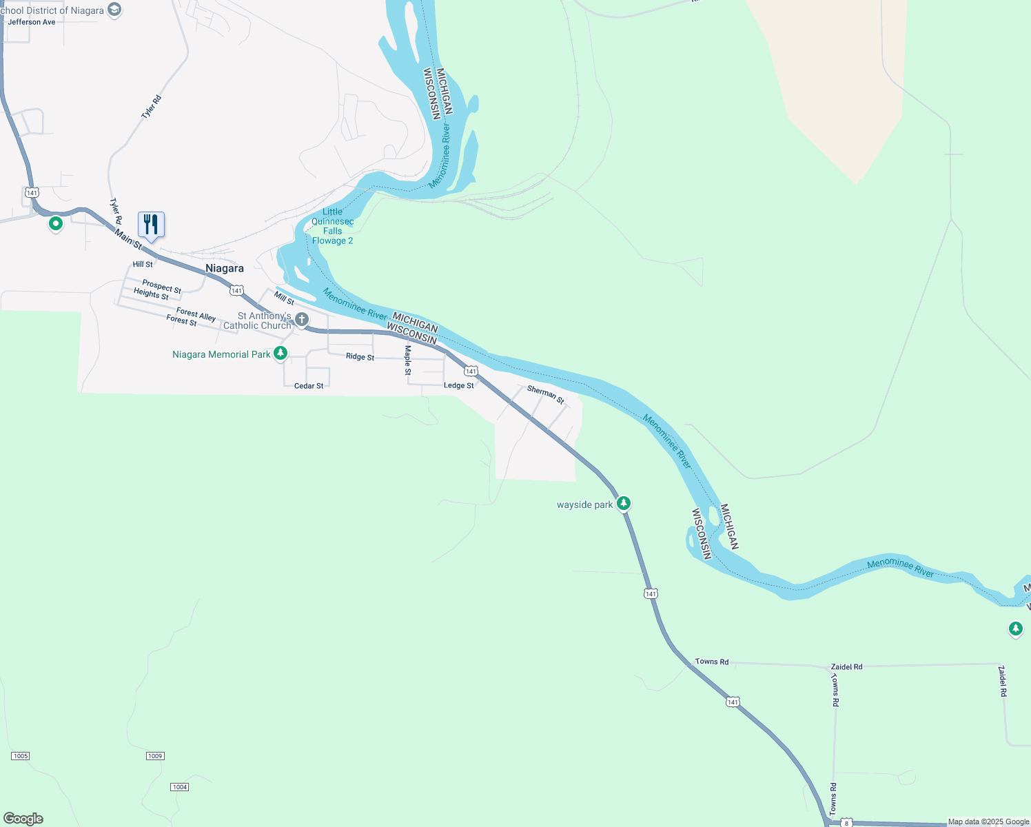 map of restaurants, bars, coffee shops, grocery stores, and more near 2124 River Street in Niagara