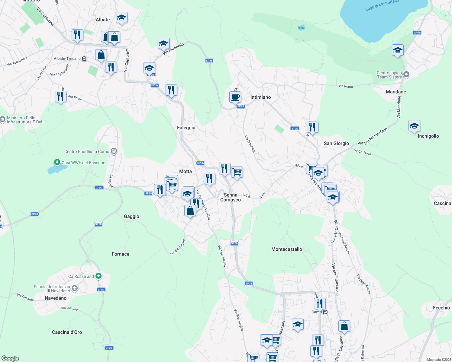 map of restaurants, bars, coffee shops, grocery stores, and more near 33 Strada Provinciale 28 in Senna Comasco