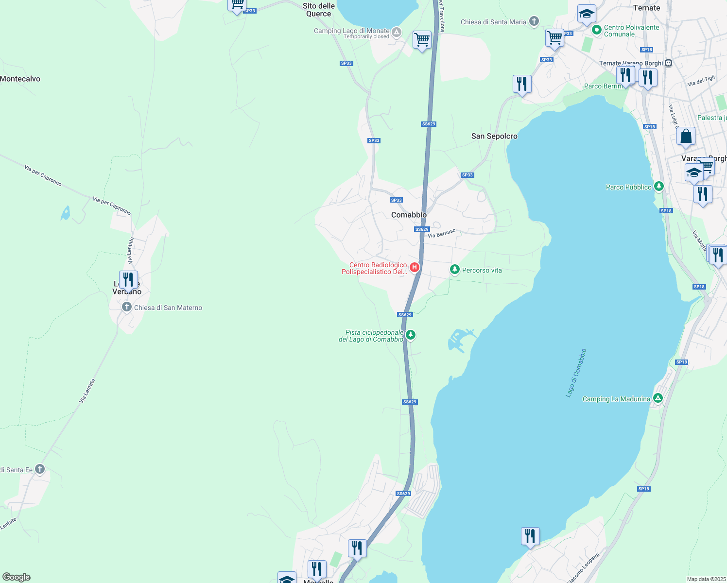 map of restaurants, bars, coffee shops, grocery stores, and more near 870 Via L. Fontana in Provincia di Varese