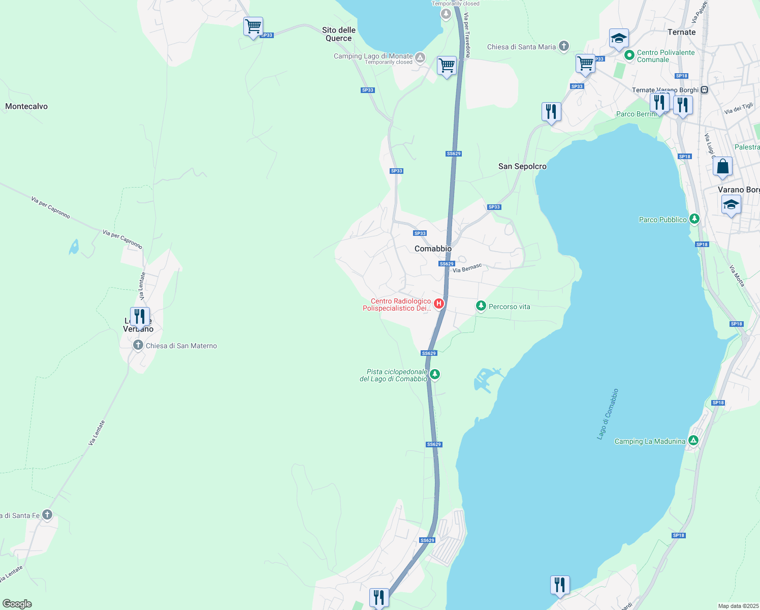 map of restaurants, bars, coffee shops, grocery stores, and more near 870 Via L. Fontana in Comabbio