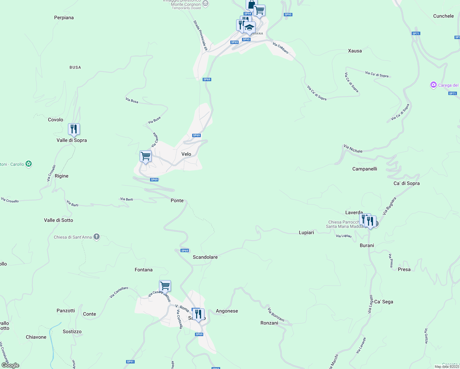 map of restaurants, bars, coffee shops, grocery stores, and more near in Province of Vicenza
