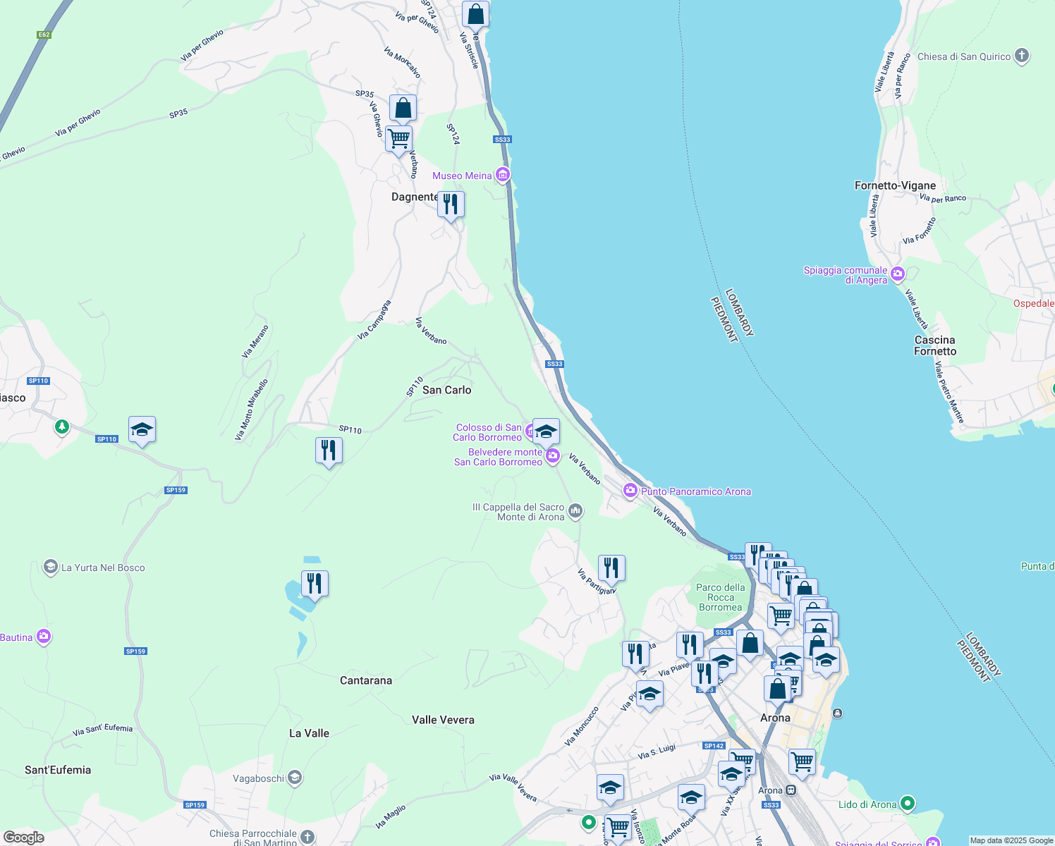 map of restaurants, bars, coffee shops, grocery stores, and more near 9 Via Verbano in San Carlo