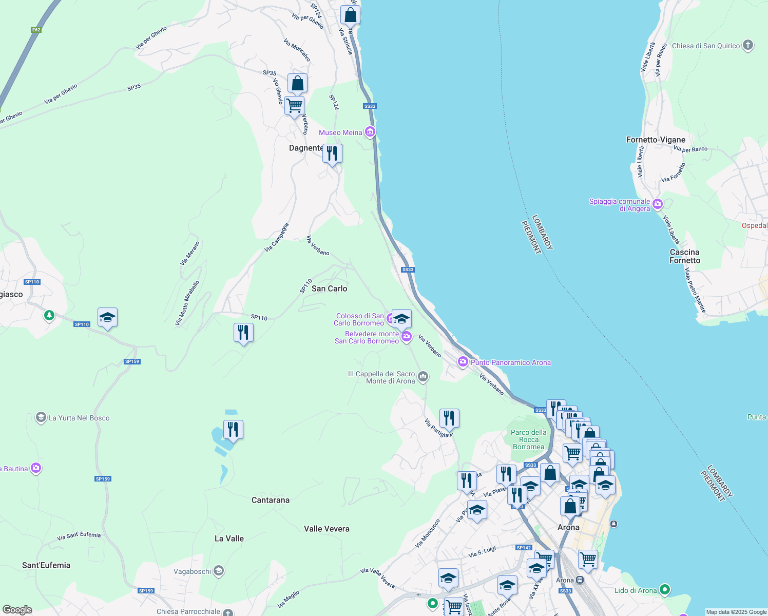 map of restaurants, bars, coffee shops, grocery stores, and more near 9 Via Verbano in San Carlo